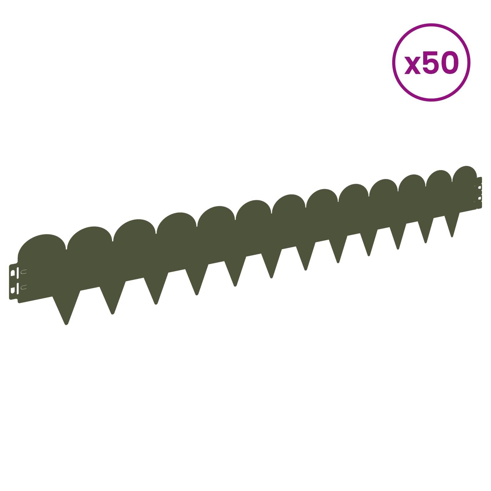 vidaXL Raseneinfassung 50 pcs 103 x 15 cm Stahl Olivgrün