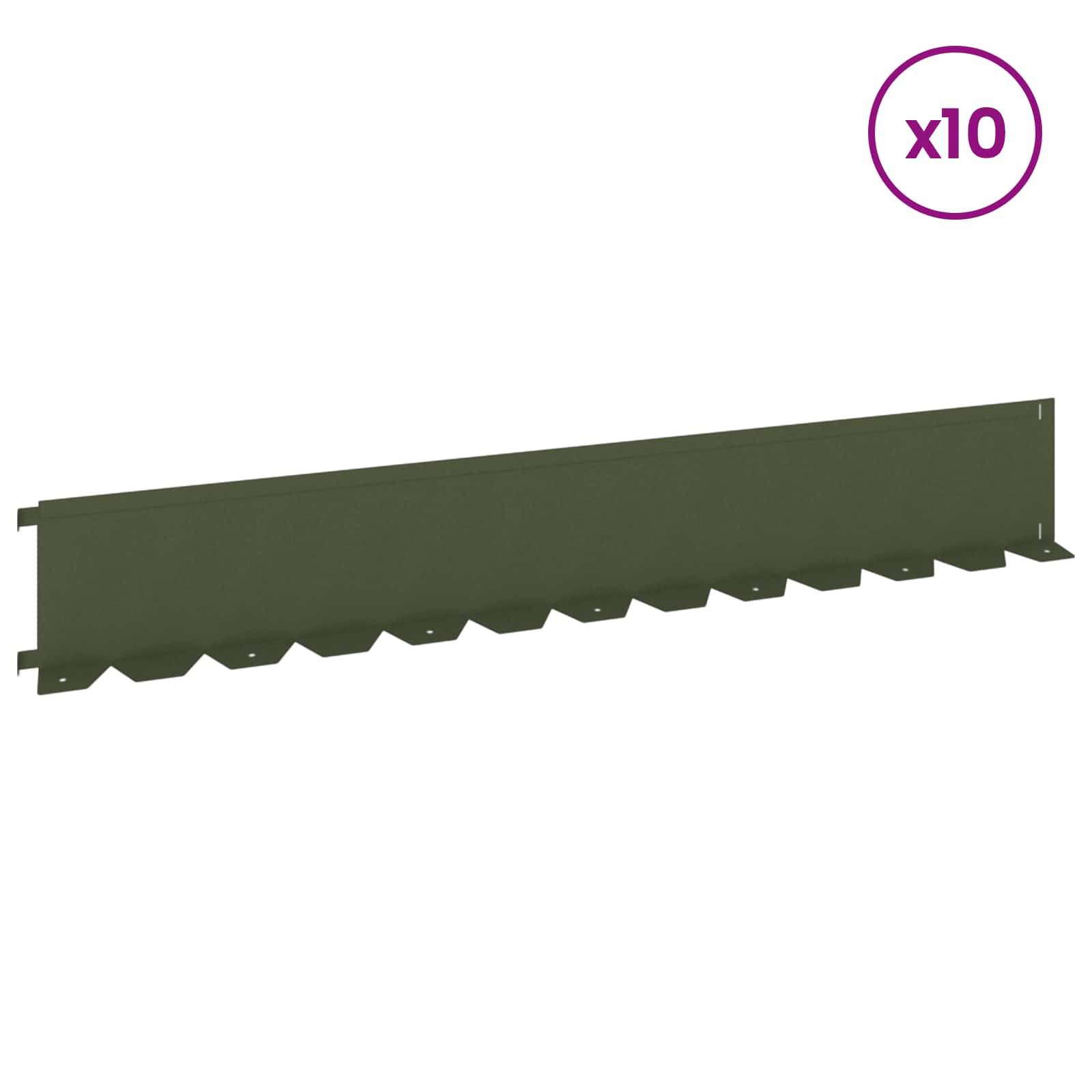 vidaXL Raseneinfassung 10 pcs 102 x 15 x 4 cm Stahl Olivgrün