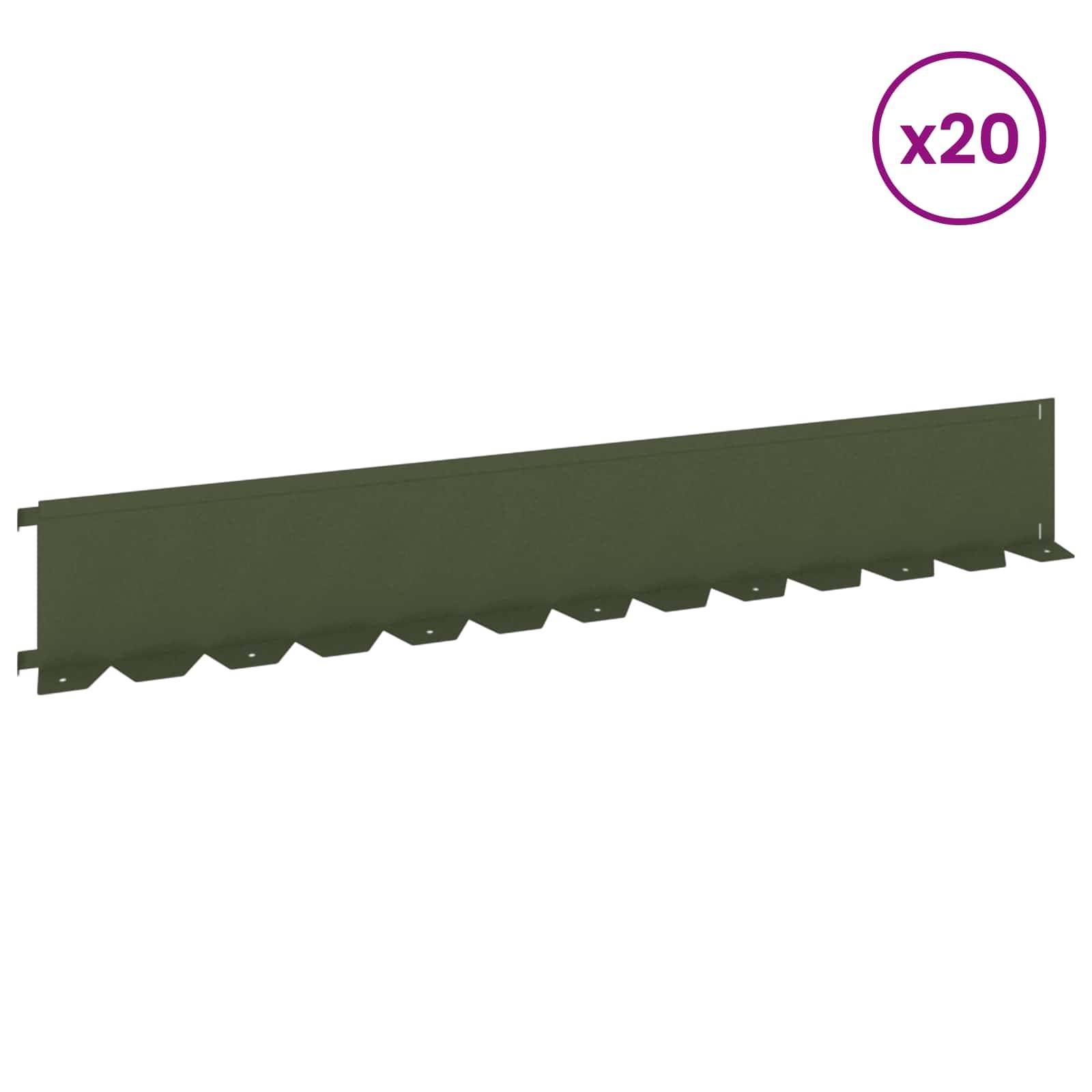 vidaXL Raseneinfassung 20 pcs 102 x 15 x 4 cm Stahl Olivgrün