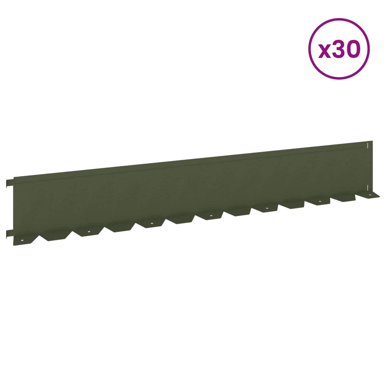 vidaXL Raseneinfassung 30 pcs 102 x 15 x 4 cm Stahl Olivgrün