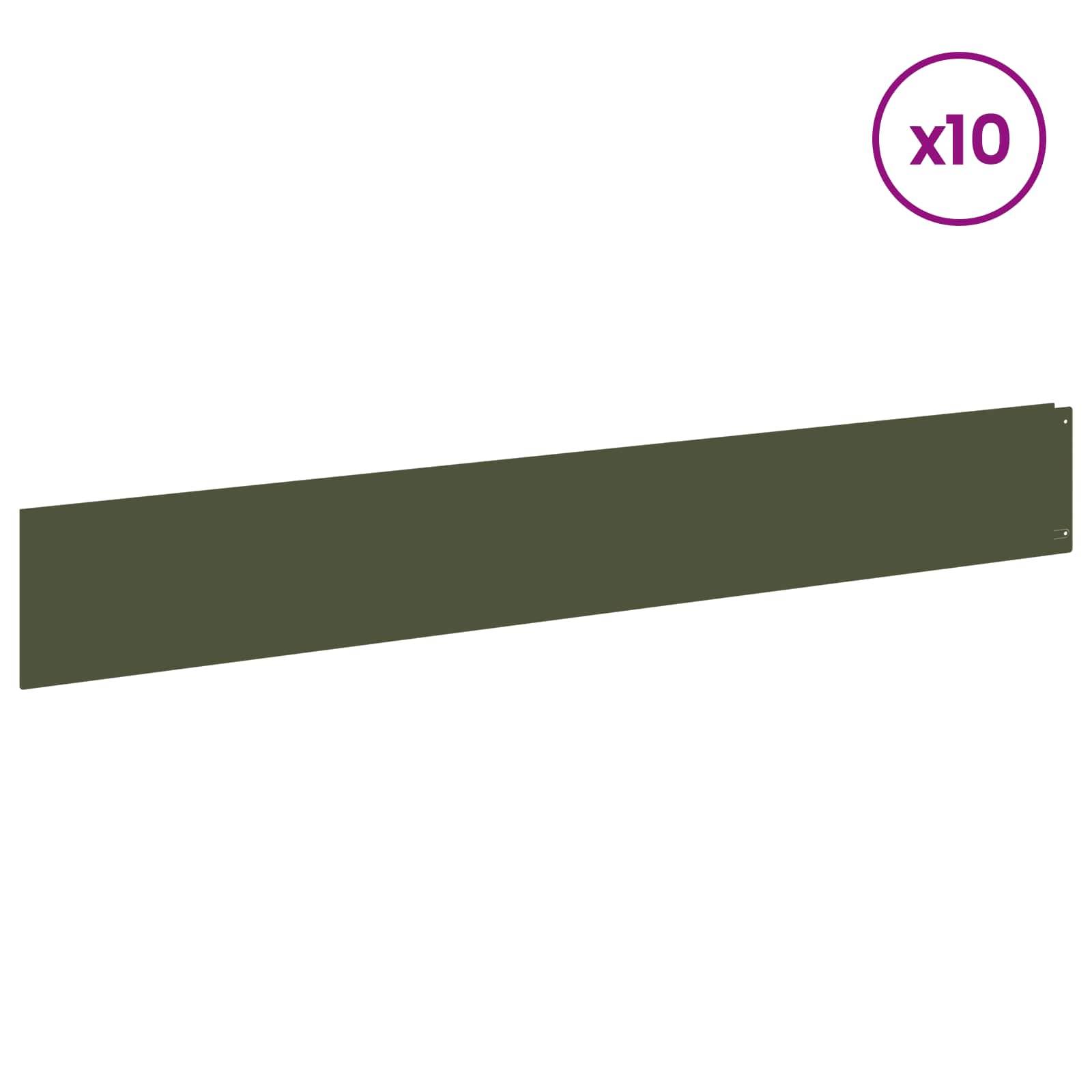 vidaXL Raseneinfassung 10 pcs 100 x 15 cm Stahl Olivgrün