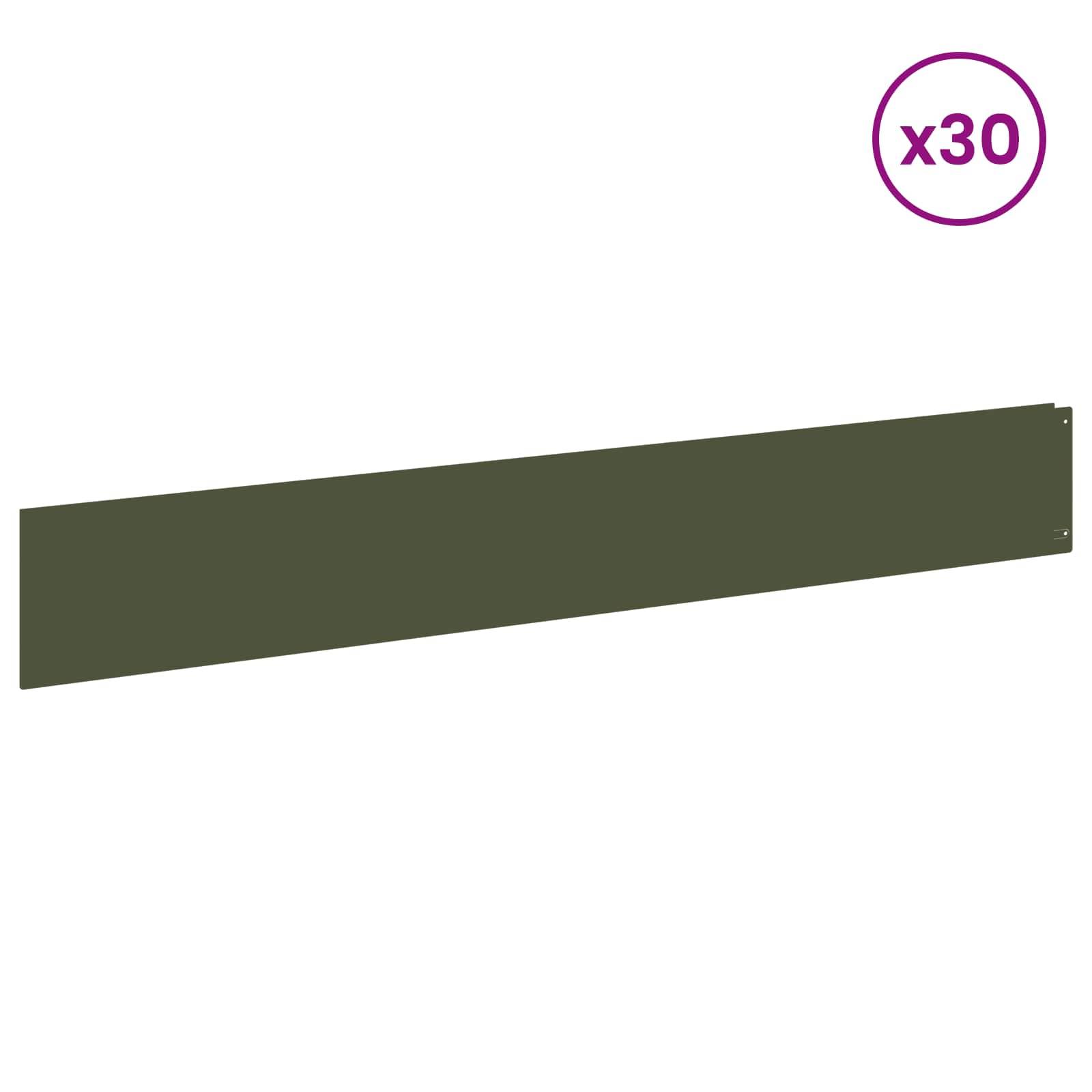 vidaXL Raseneinfassung 30 pcs 100 x 15 cm Stahl Olivgrün