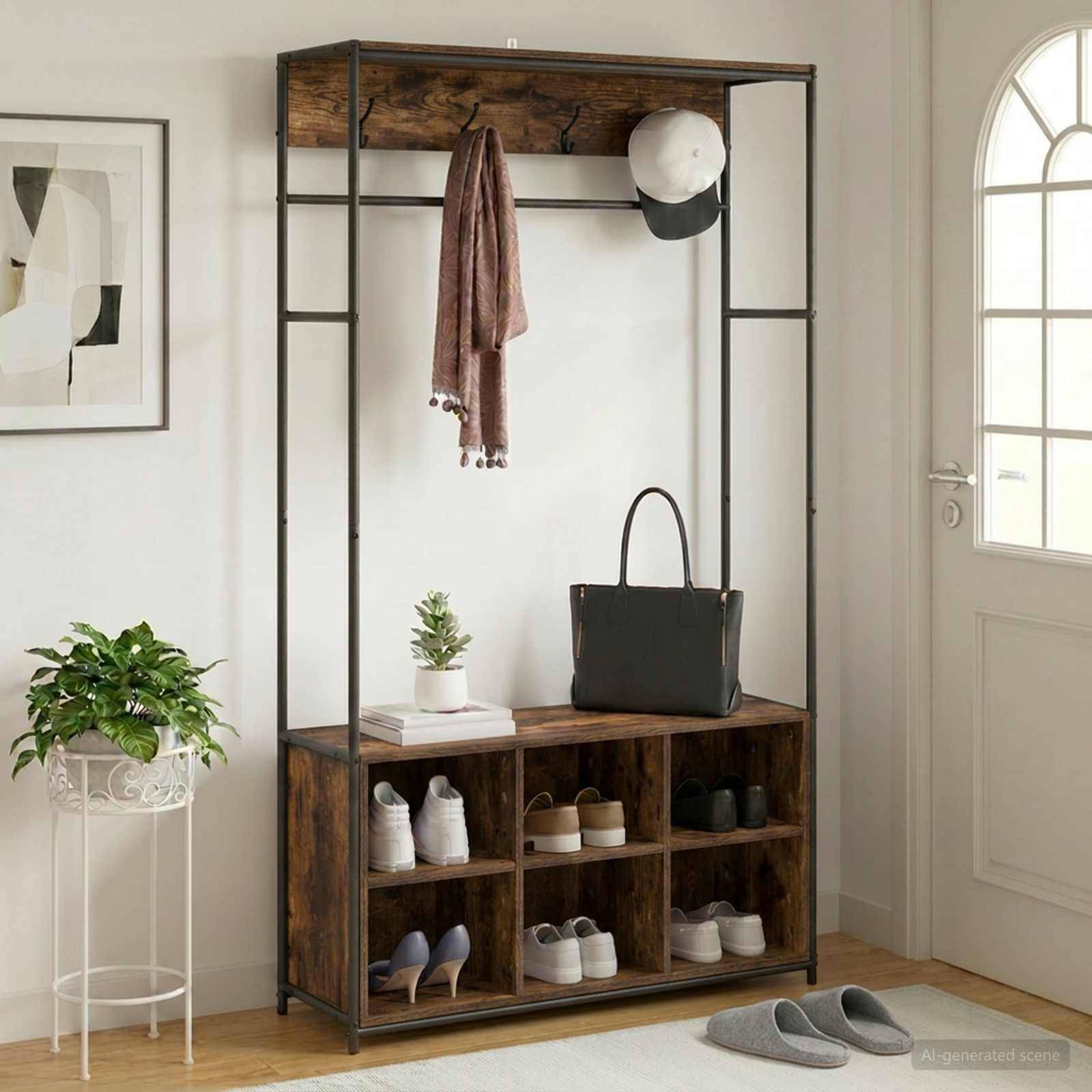 vidaXL Garderobenständer mit Schuhbank Raucheiche 100 x 32 x 180,5 cm
