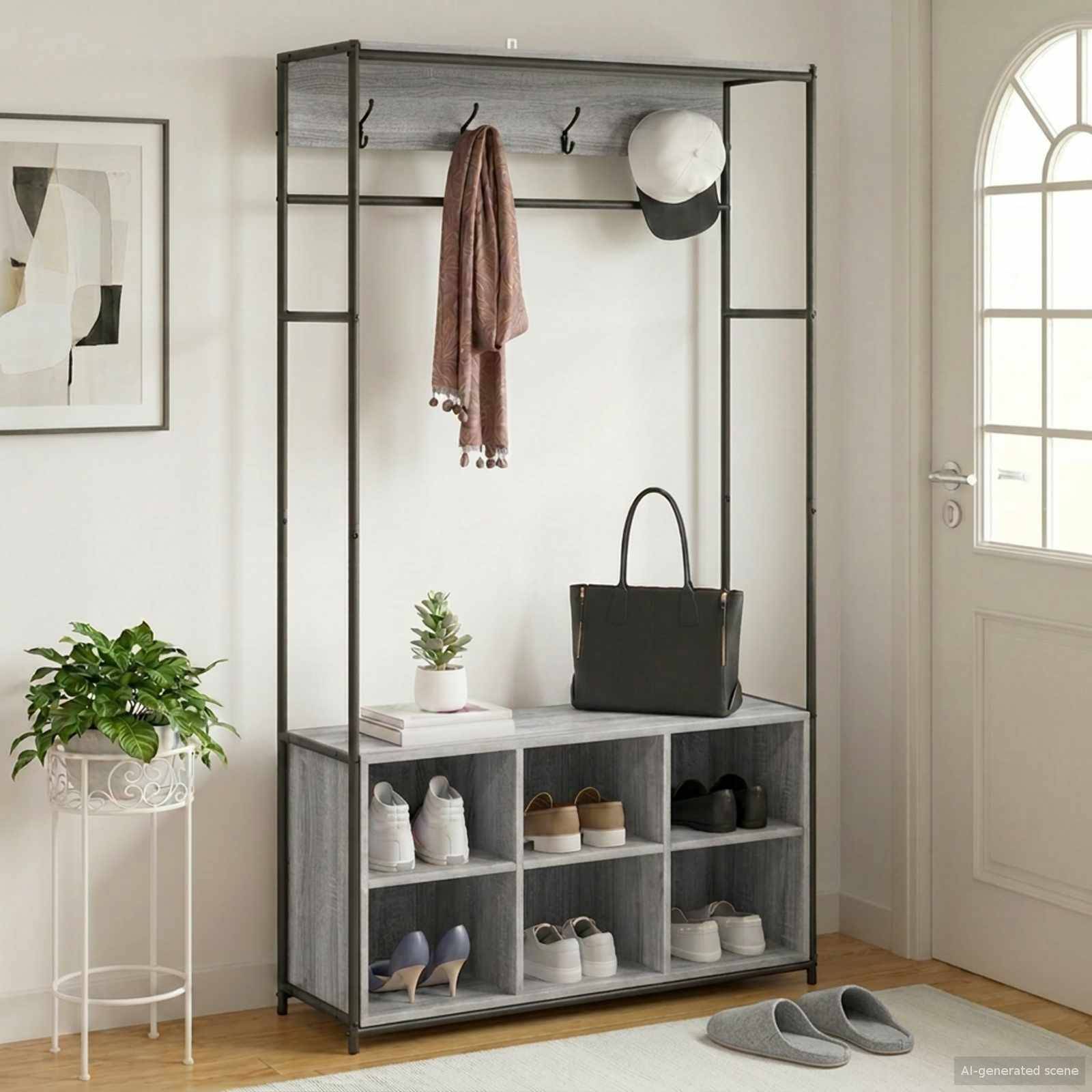 vidaXL Garderobenständer mit Schuhbank Sonoma-Grau 100 x 32 x 180,5 cm