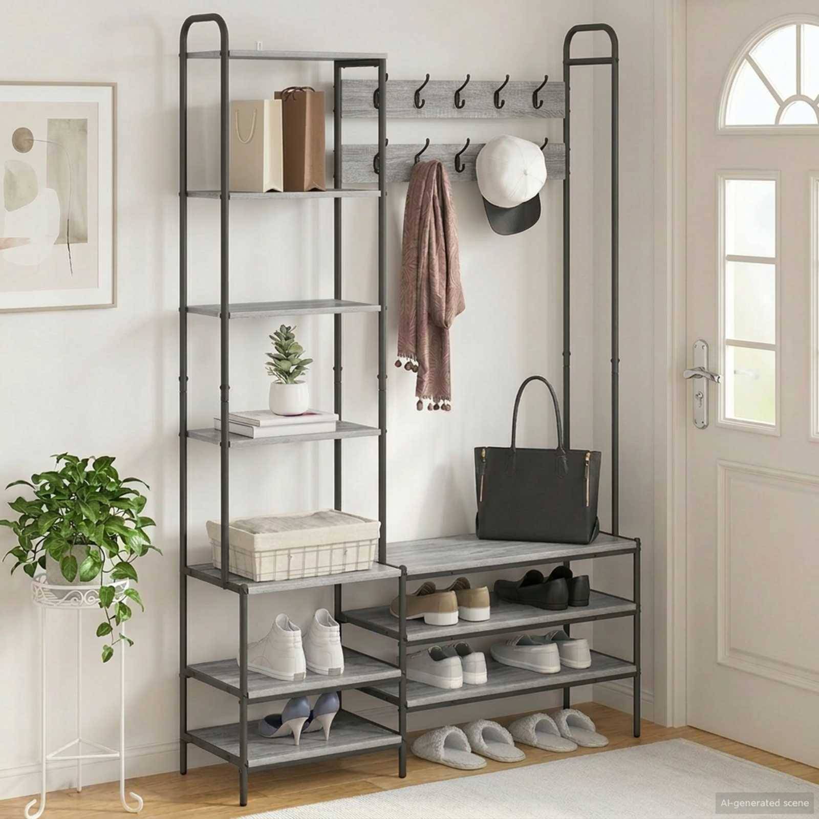 vidaXL Garderobenständer mit Schuhbank Sonoma-Grau 120,5 x 34 x 190 cm