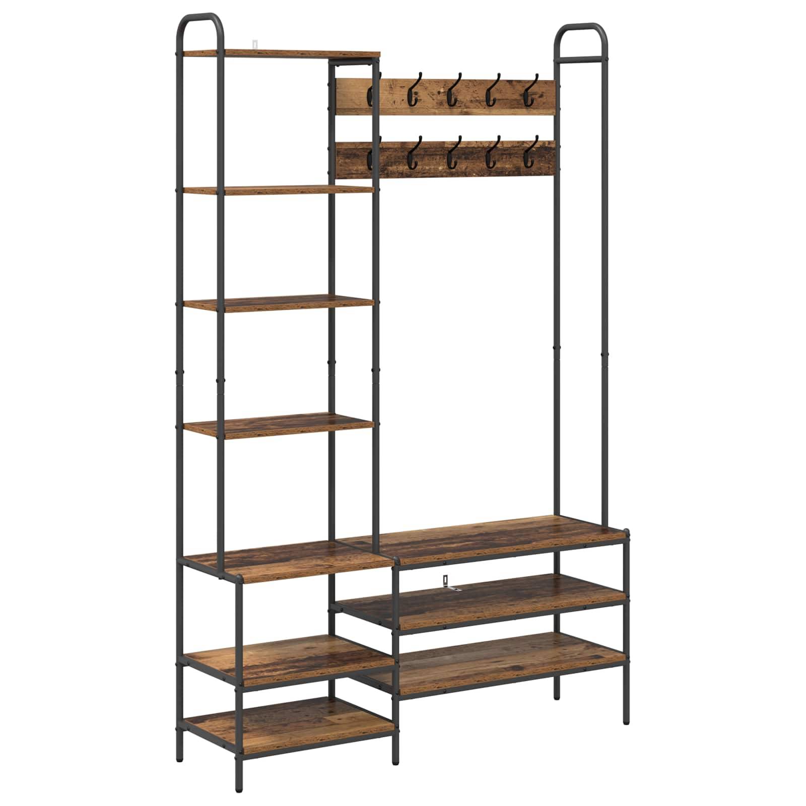vidaXL Garderobenständer mit Schuhbank Altholz 120,5 x 34 x 190 cm