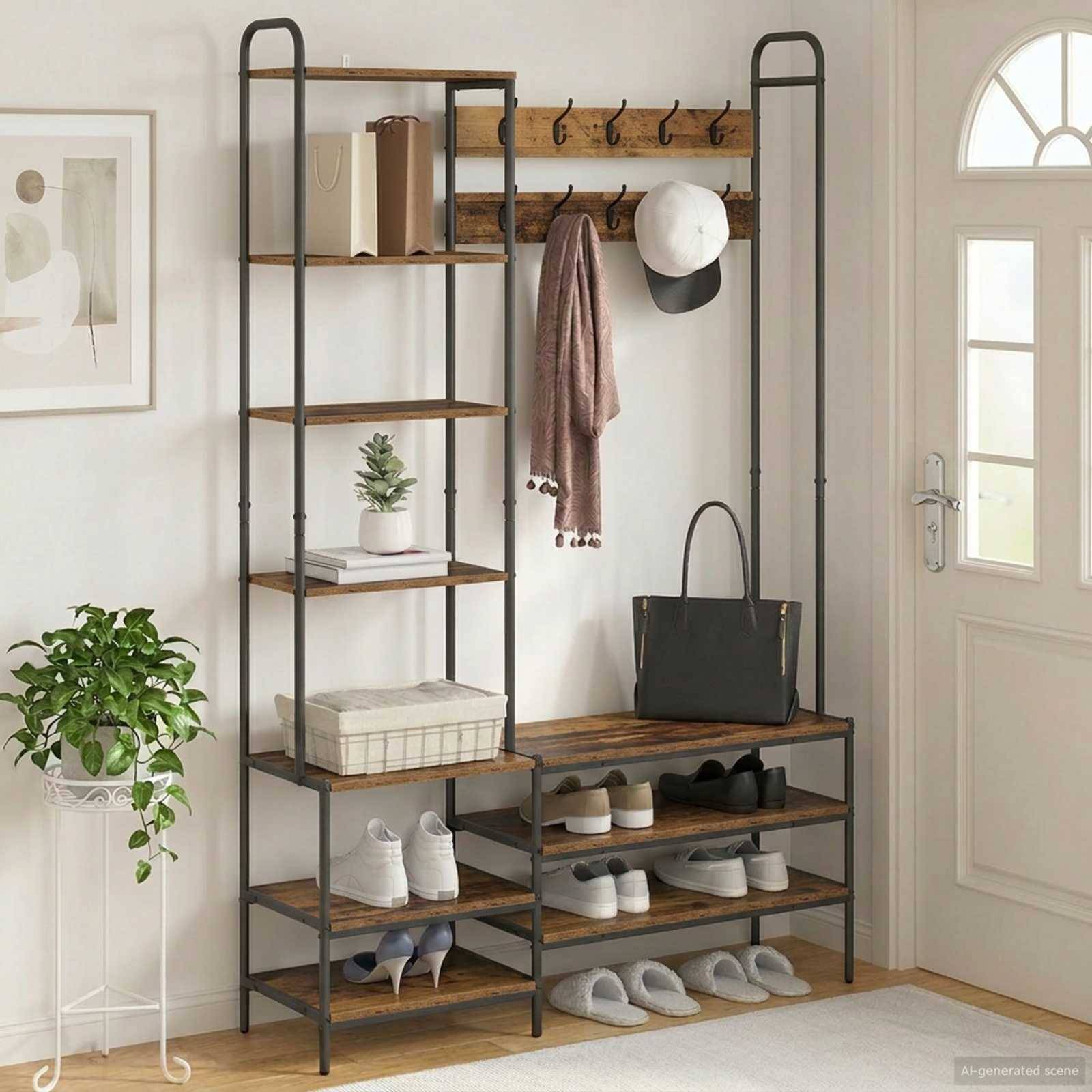 vidaXL Garderobenständer mit Schuhbank Altholz 120,5 x 34 x 190 cm