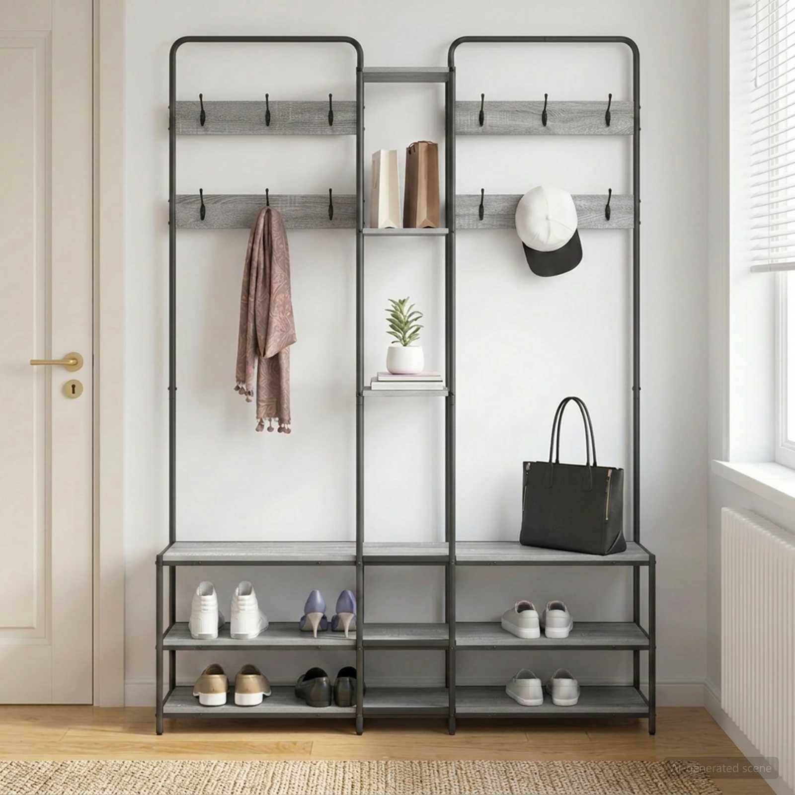 vidaXL Garderobenständer mit Schuhbank Sonoma-Grau 143 x 30 x 199,5 cm