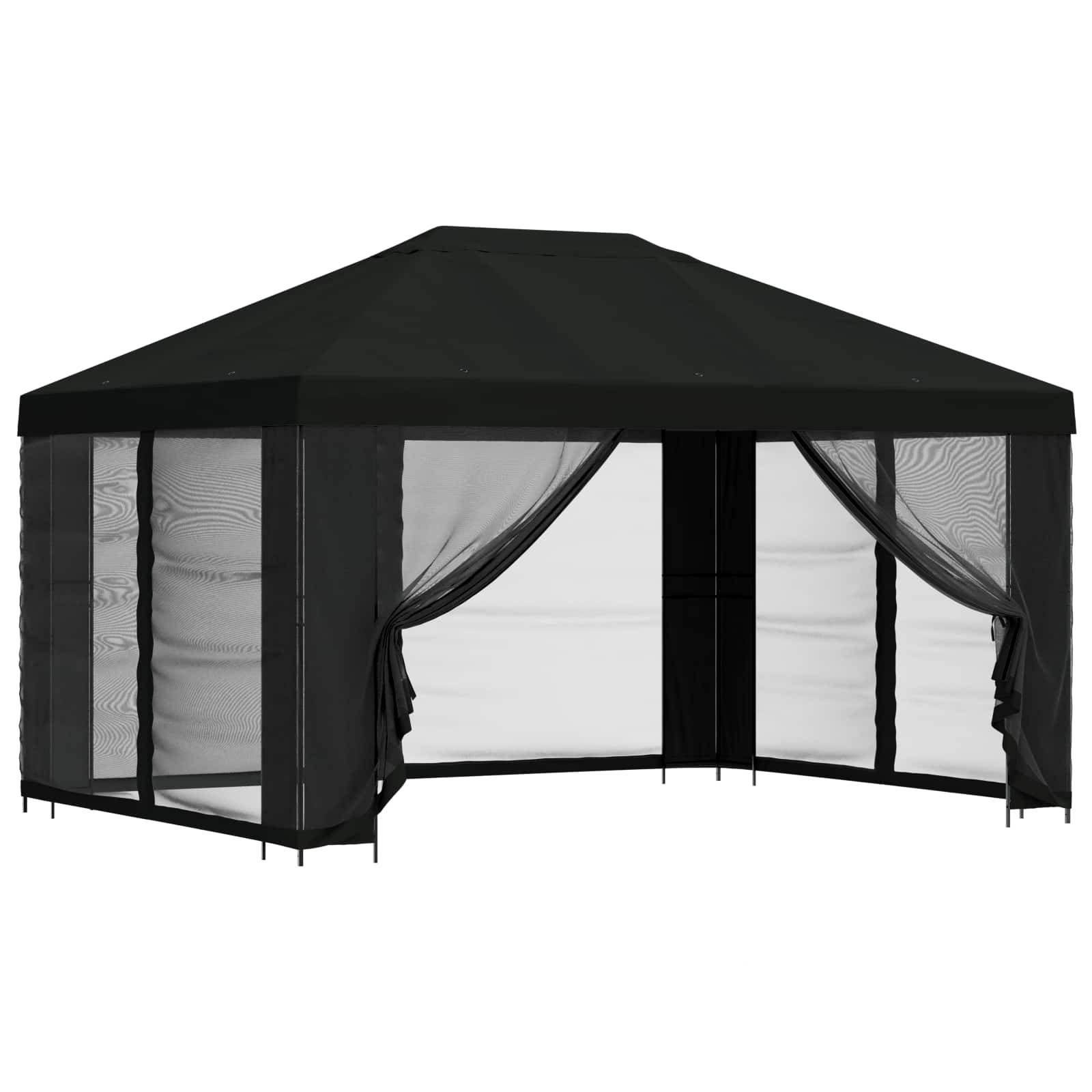 vidaXL Pavillon mit Seitenwänden 4 x 3 m Schwarz Polyester und Stahl