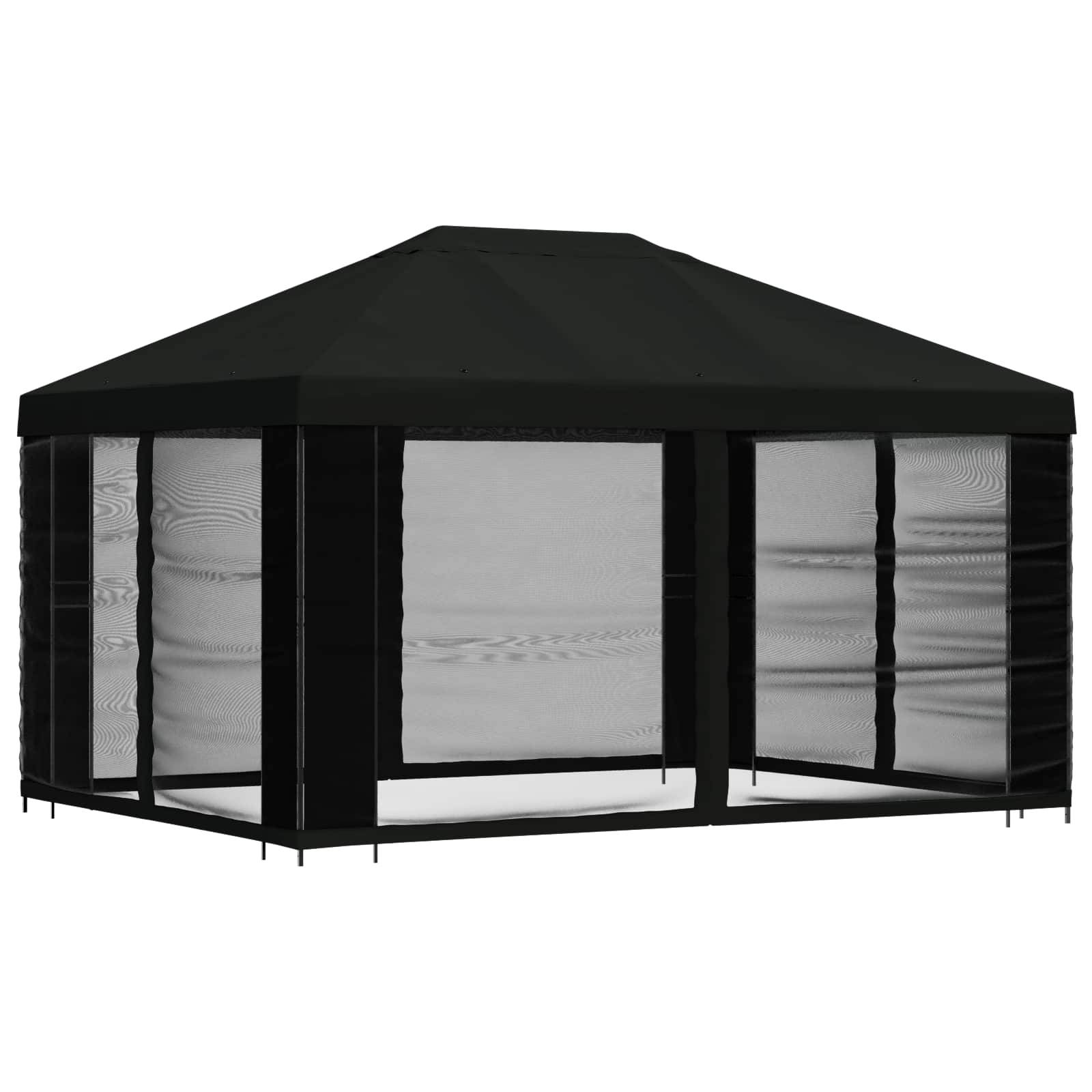 vidaXL Pavillon mit Seitenwänden 4 x 3 m Schwarz Polyester und Stahl