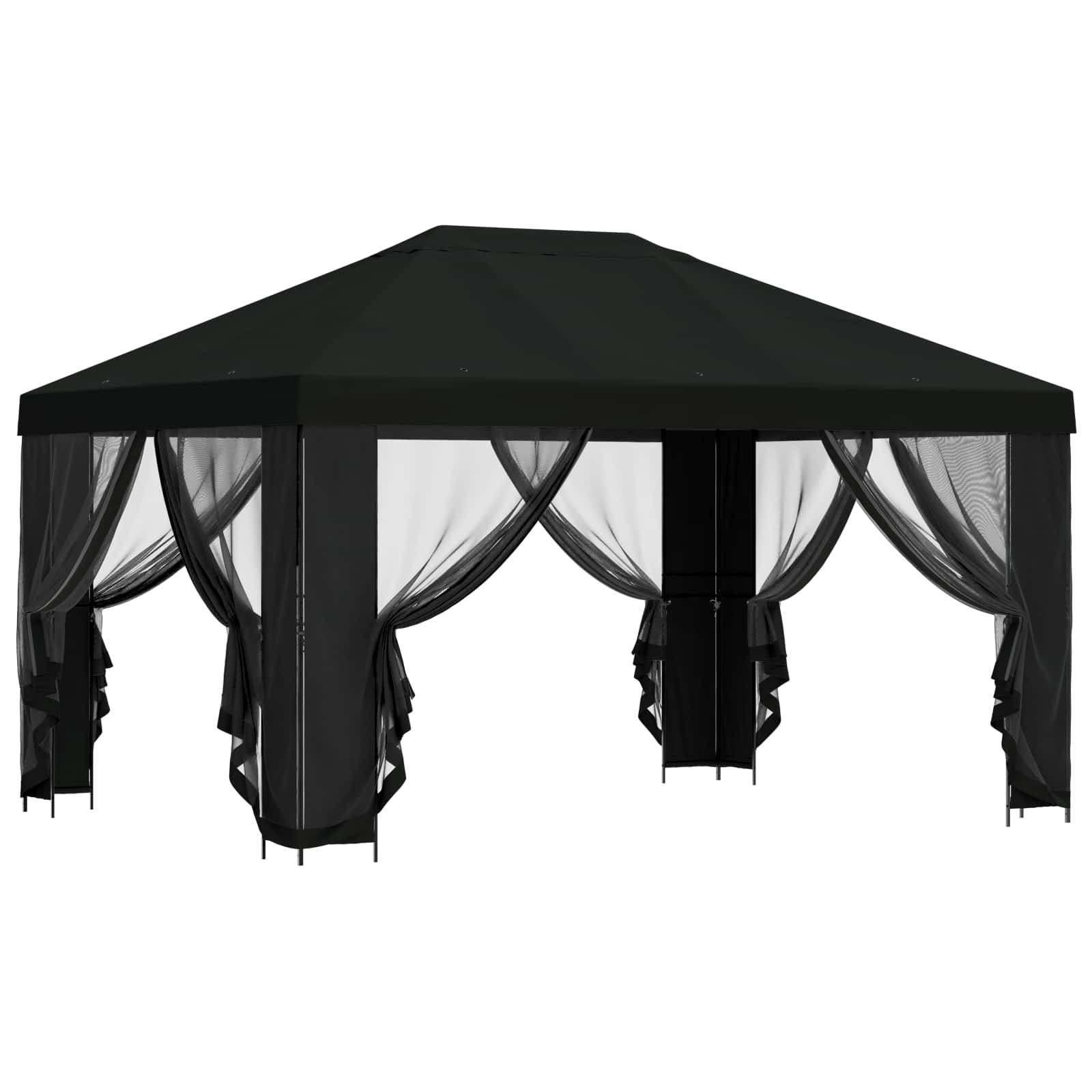 vidaXL Pavillon mit Seitenwänden 4 x 3 m Schwarz Polyester und Stahl