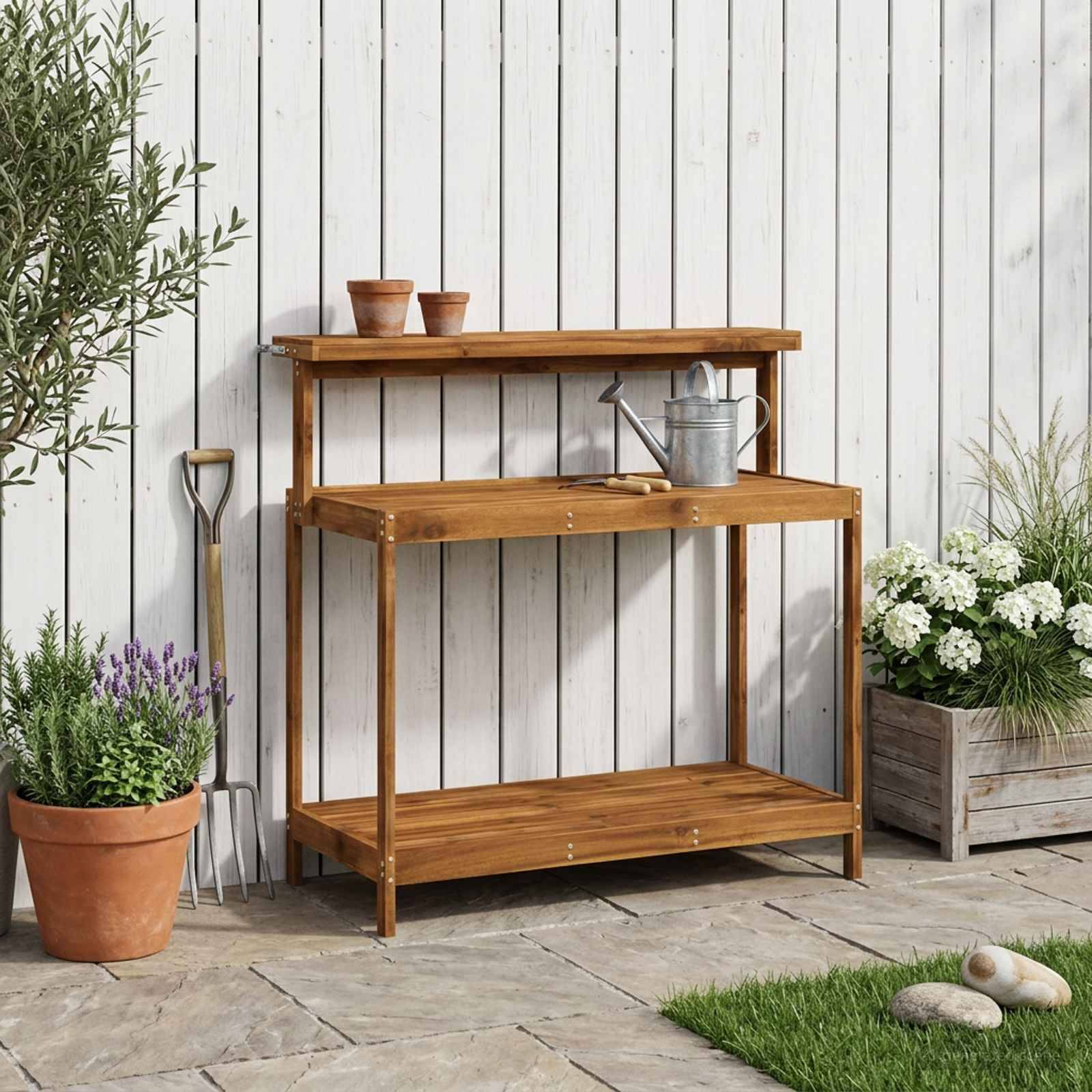 vidaXL Outdoor Umtopfbank 111,5 x 48,5 x 107 cm Massivholz Akazie