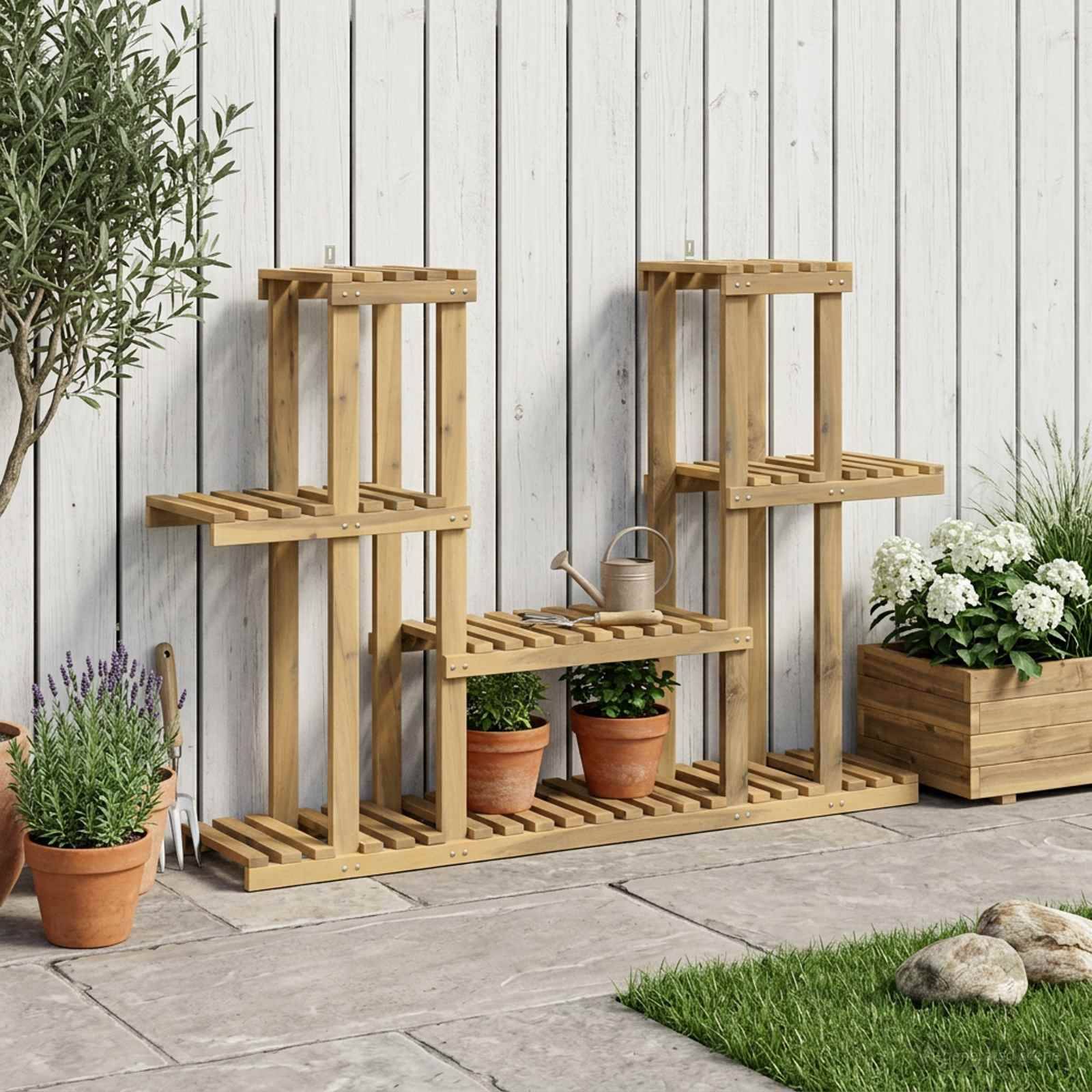 vidaXL Pflanzenständer Weiß 123 x 25 x 78,5 cm Massivholz Akazie