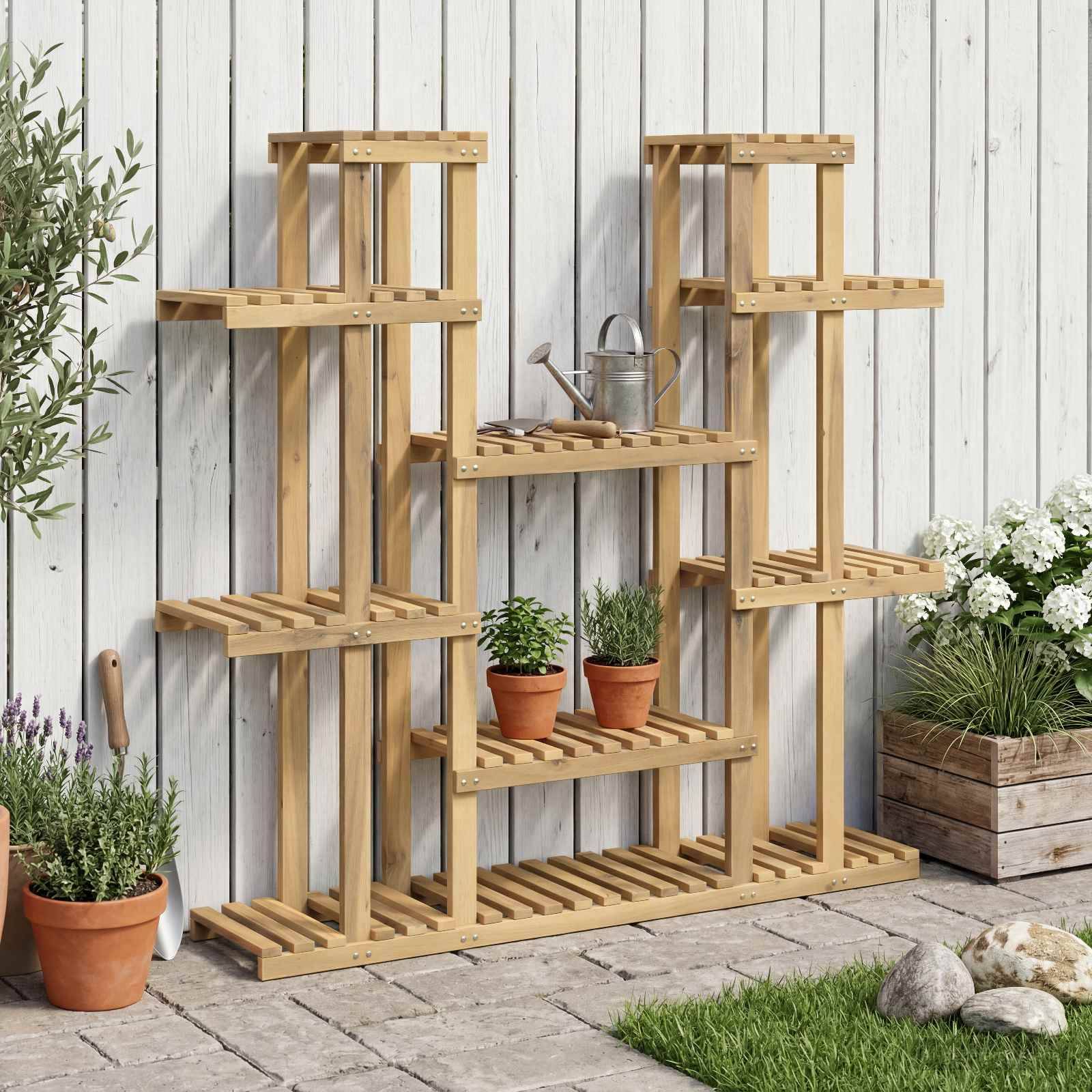vidaXL Pflanzenständer Weiß 123 x 25 x 114,5 cm Massivholz Akazie
