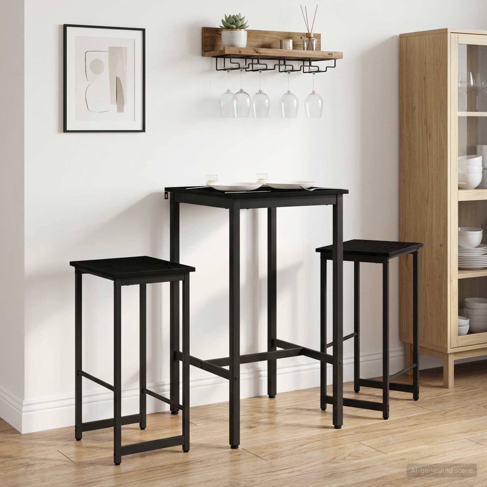 vidaXL Barhocker 2 pcs Schwarz Eichen-Optik 40 x 32 x 74 cm