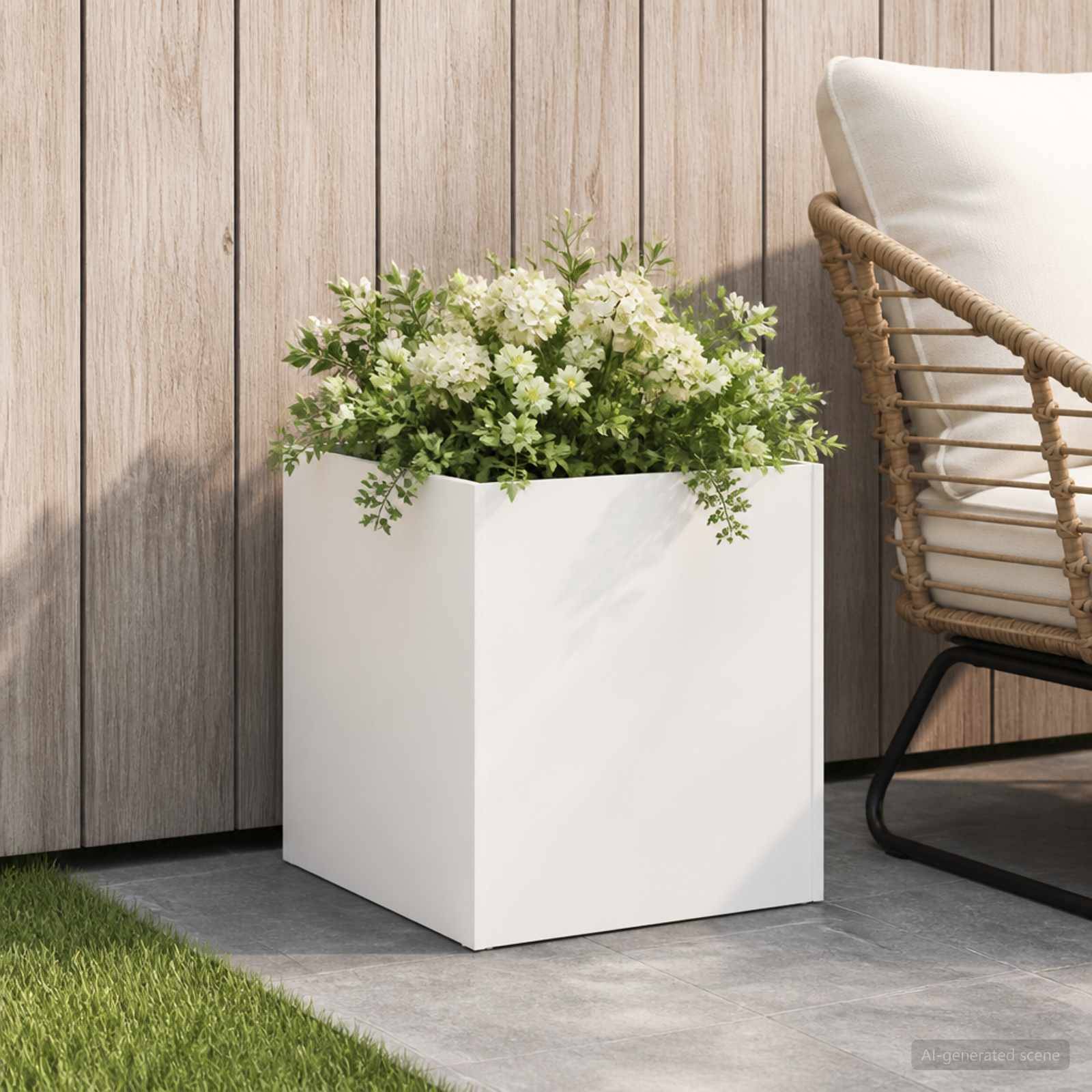 vidaXL Garten-Pflanzgefäß Weiß 45 x 45 x 45 cm Kaltgewalzter Stahl