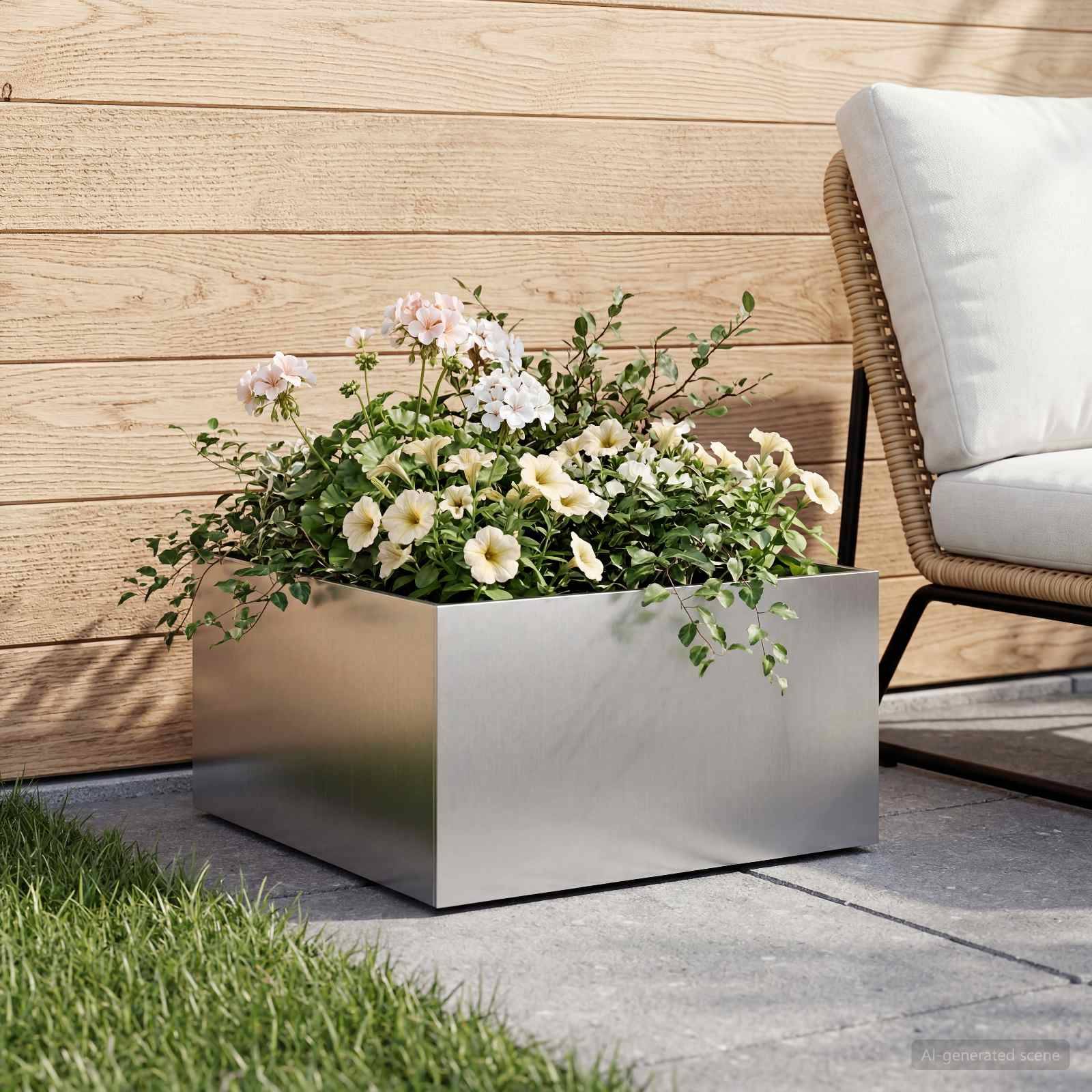vidaXL Garten-Pflanzgefäß Silber 60 x 60 x 30 cm Verzinkter Stahl