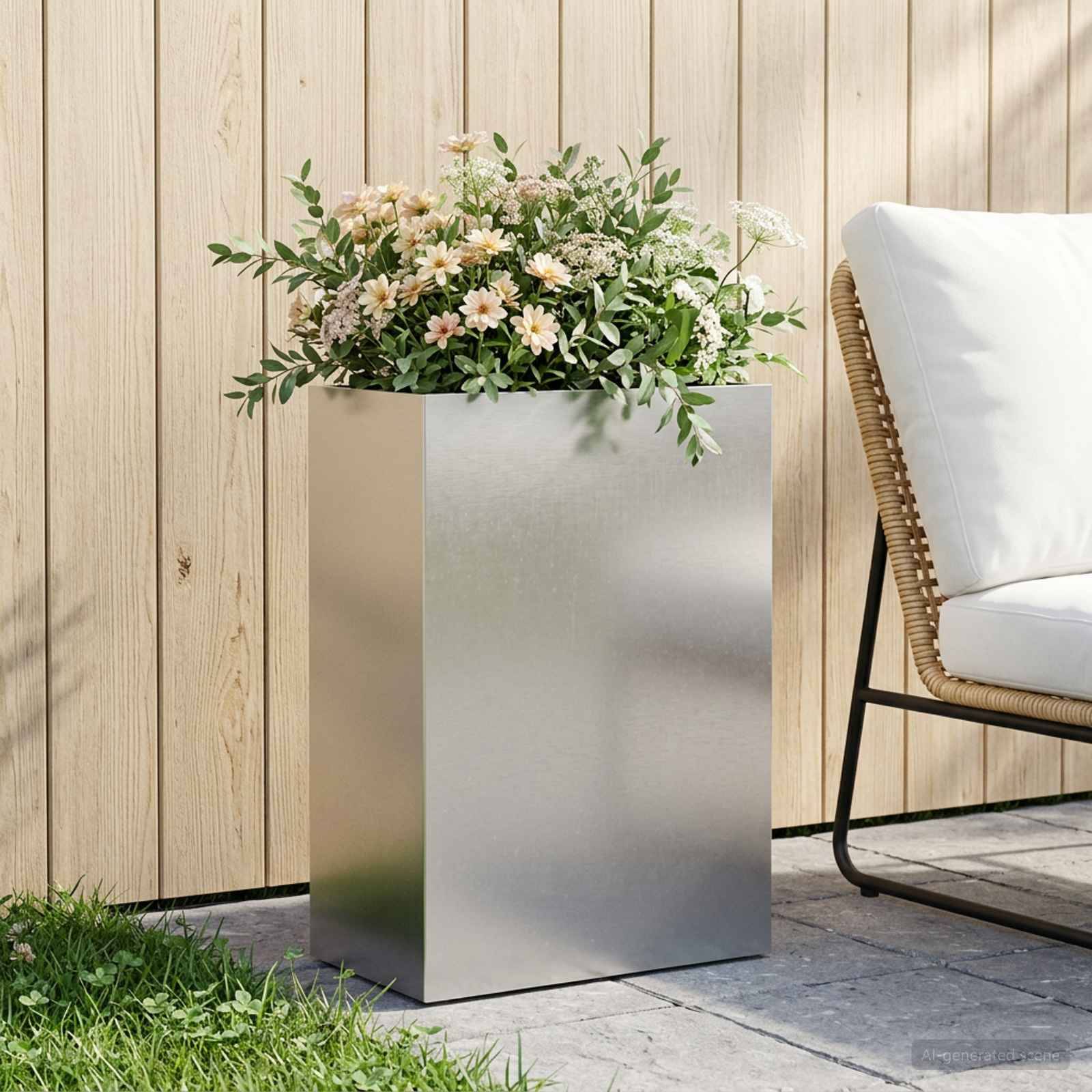 vidaXL Garten-Pflanzgefäß Silber 50 x 30 x 75 cm Edelstahl