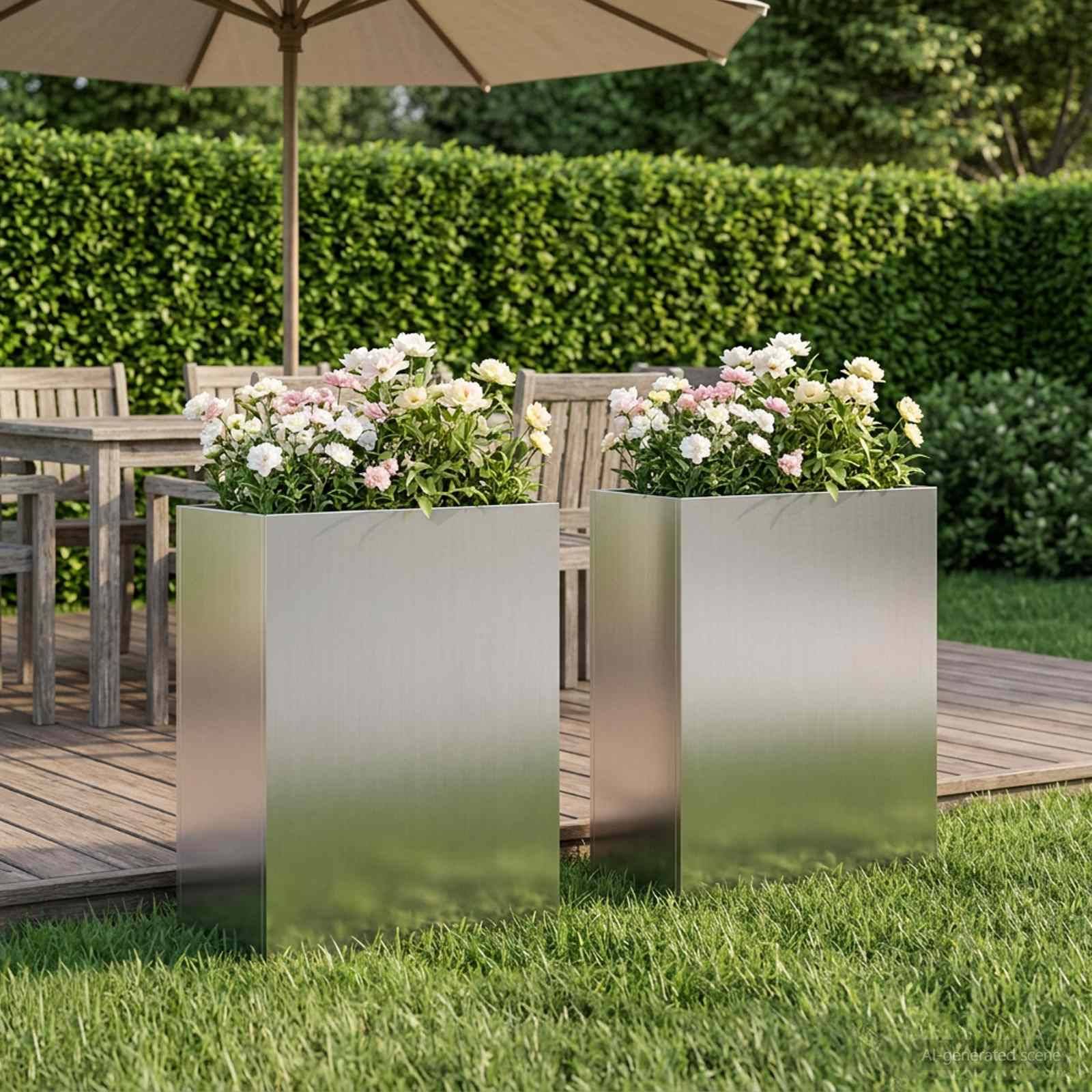 vidaXL Garten-Pflanzgefäß 2 Stk. Silber 40 x 20 x 50 cm