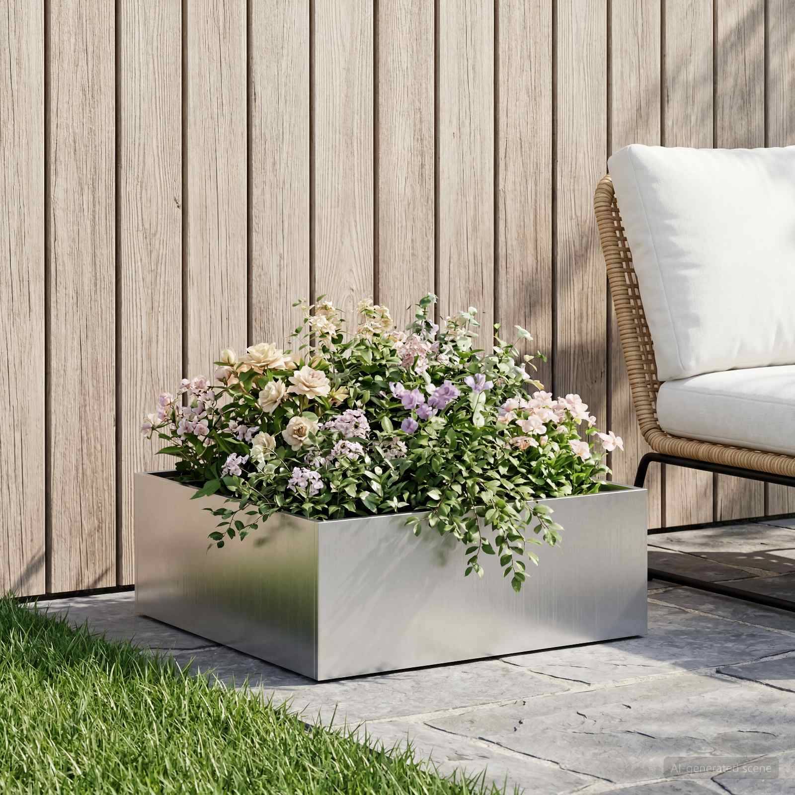 vidaXL Garten-Pflanzgefäß Silber 40 x 40 x 20 cm Edelstahl