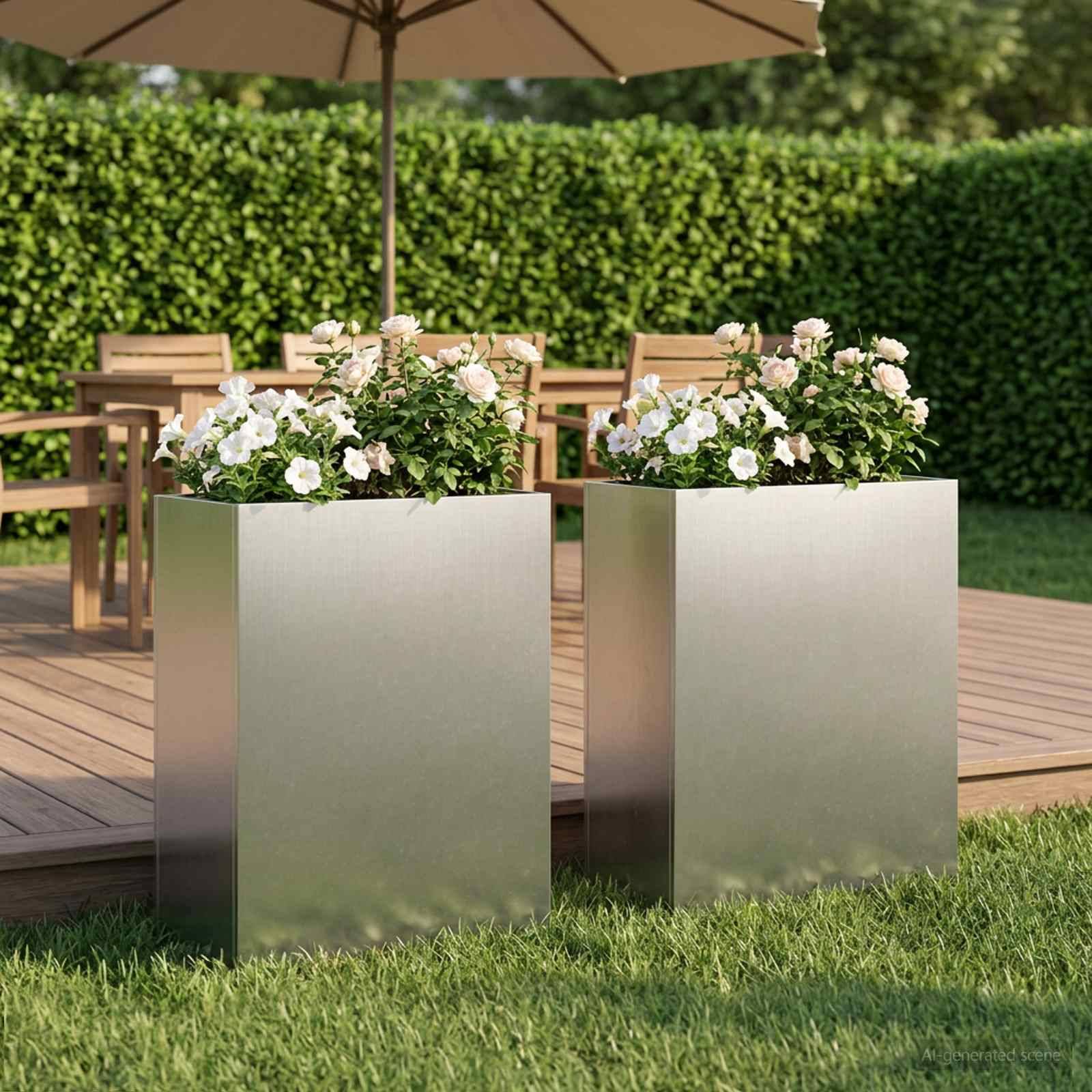 vidaXL Garten-Pflanzgefäß 2 Stk. Silber 40 x 20 x 40 cm Edelstahl