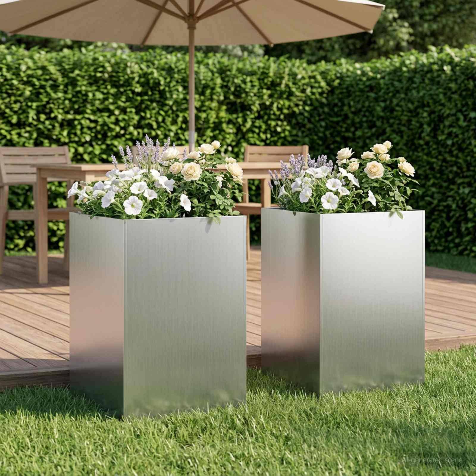 vidaXL Garten-Pflanzgefäß 2 Stk. Silber 40 x 40 x 75 cm