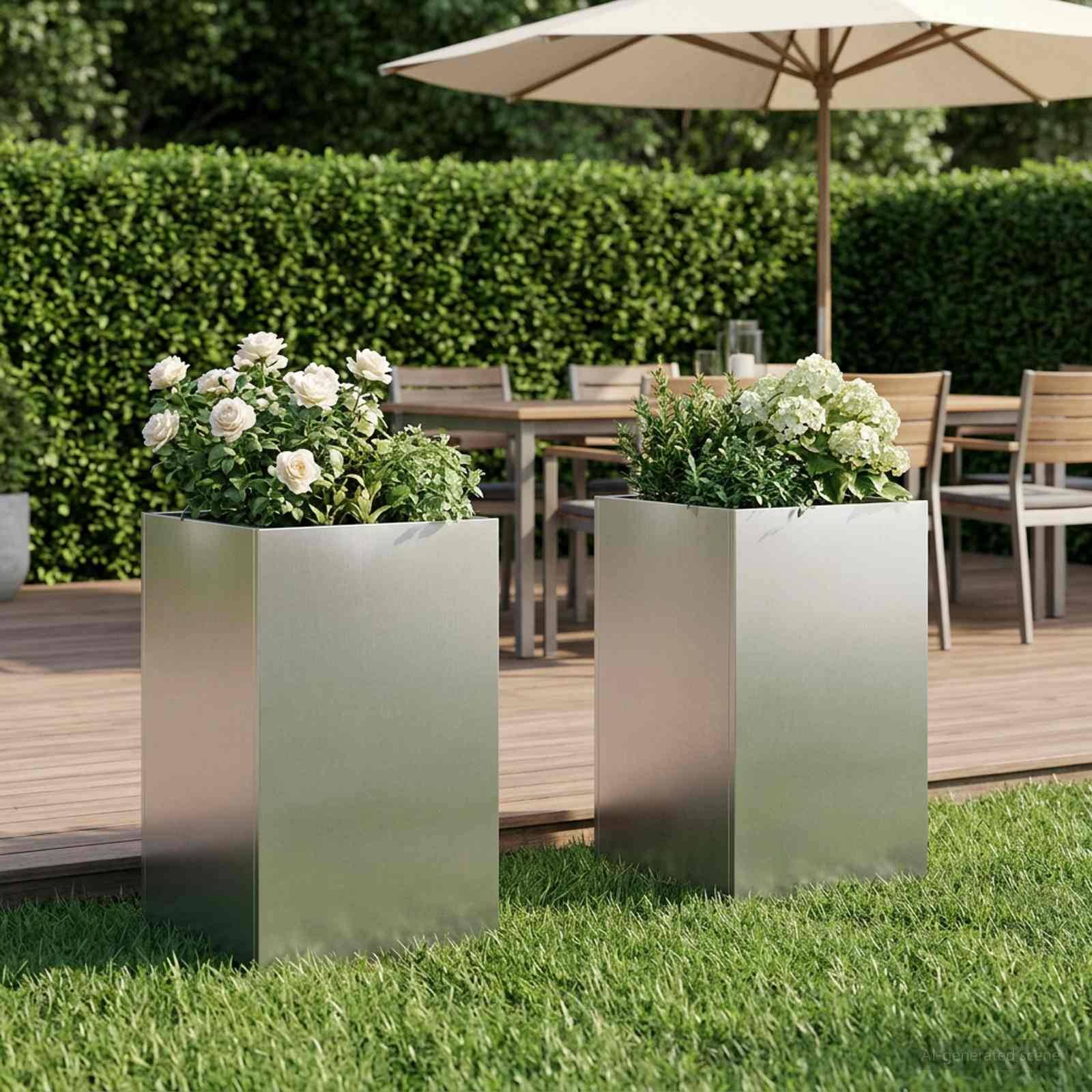 vidaXL Garten-Pflanzgefäß 2 Stk. Silber 40 x 40 x 50 cm Edelstahl