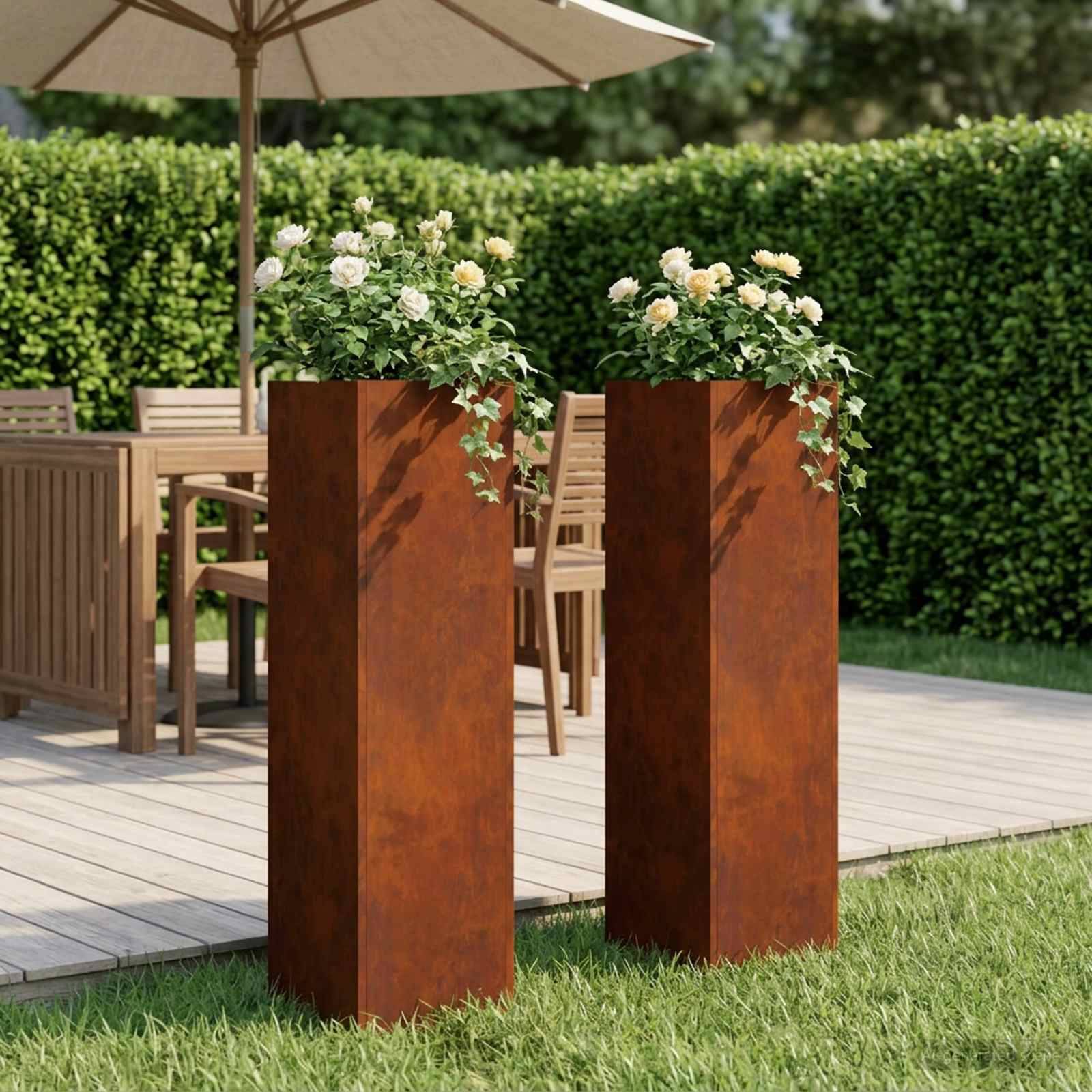 vidaXL Garten-Pflanzgefäß 2 Stk. Rostoptik 20 x 20 x 75 cm