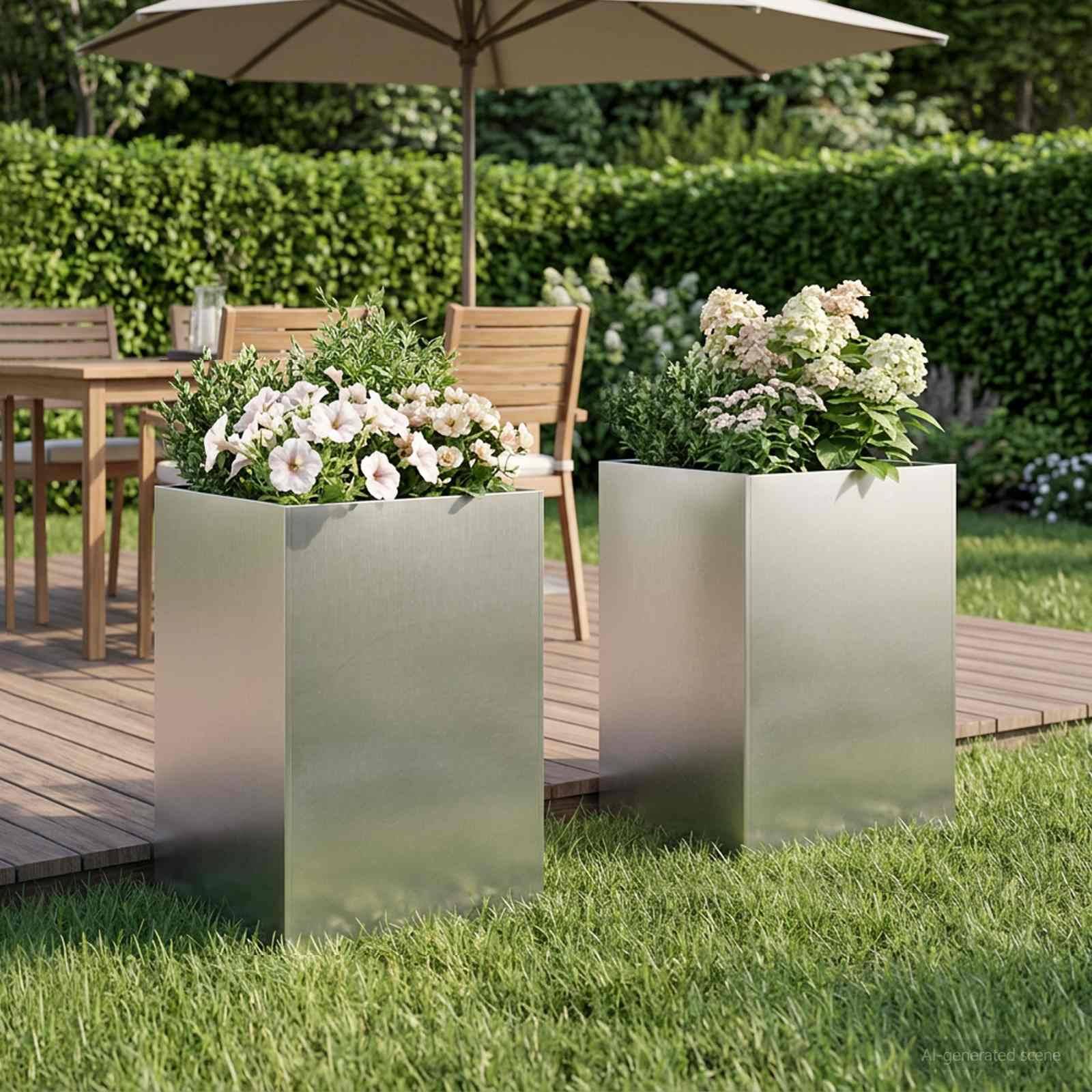 vidaXL Garten-Pflanzgefäß 2 Stk. Silber 50 x 50 x 75 cm Edelstahl