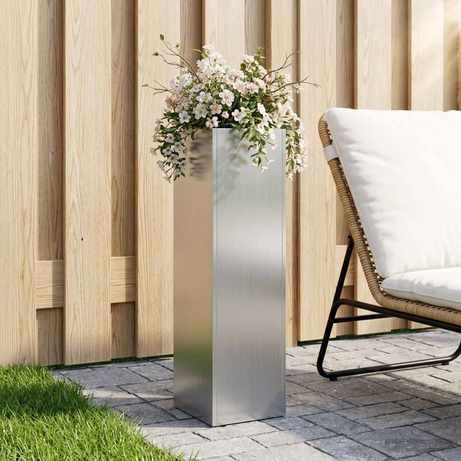 vidaXL Garten-Pflanzgefäß Silber 20 x 20 x 75 cm Verzinkter Stahl