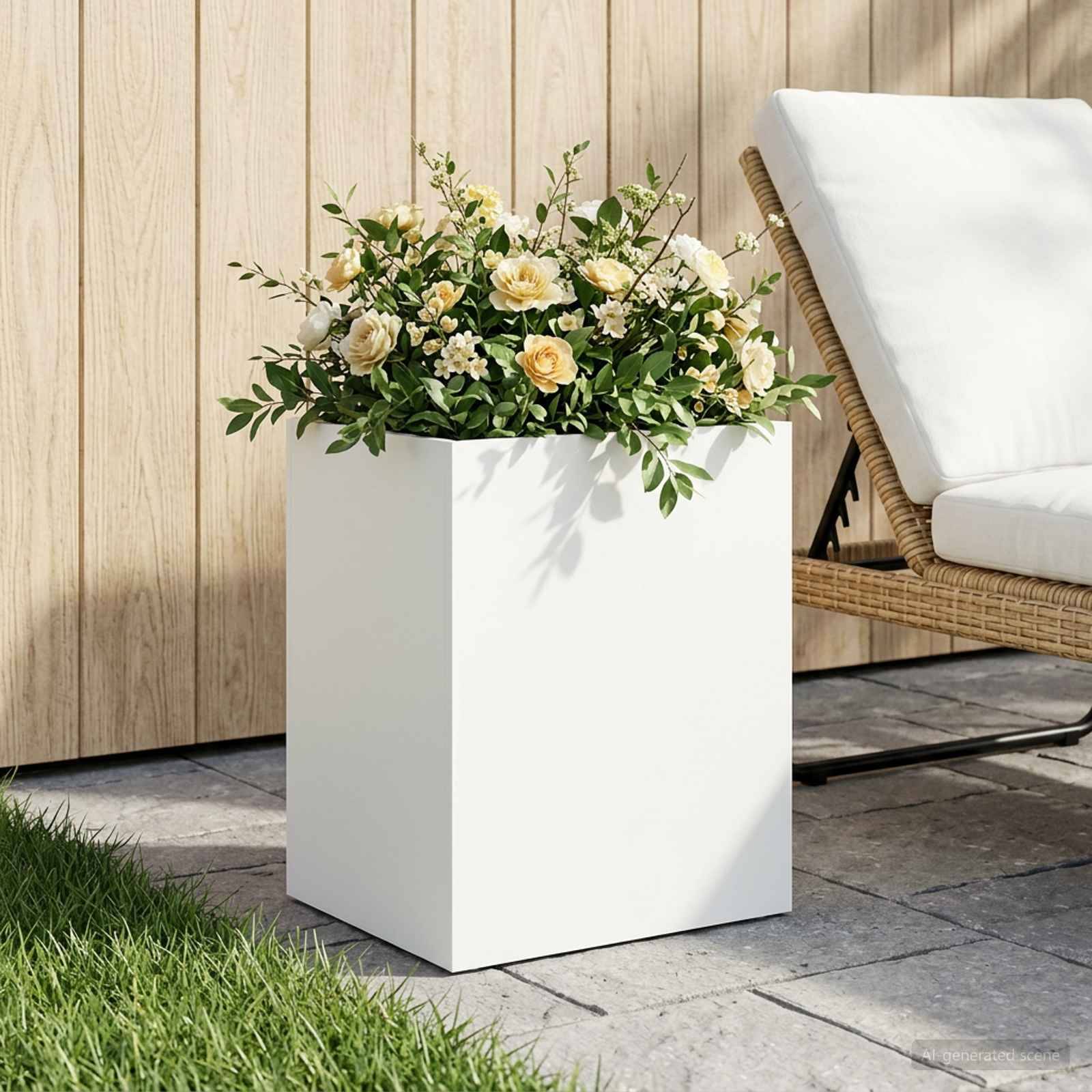 vidaXL Garten-Pflanzgefäß Weiß 40 x 30 x 50 cm Kaltgewalzter Stahl