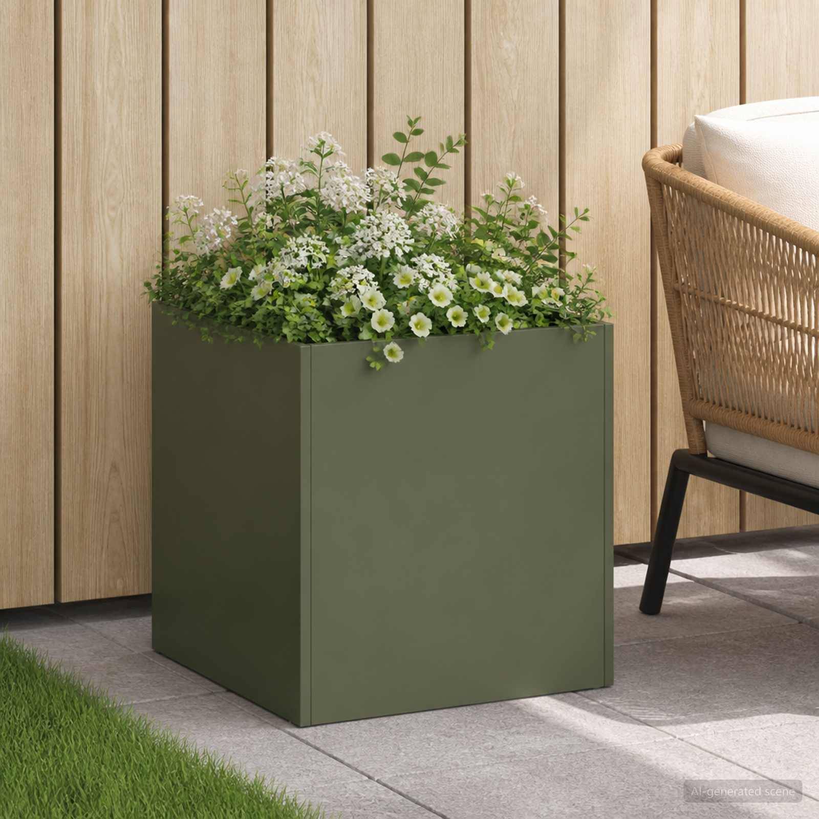 vidaXL Garten-Pflanzgefäß Olivgrün 25 x 25 x 25 cm Kaltgewalzter Stahl