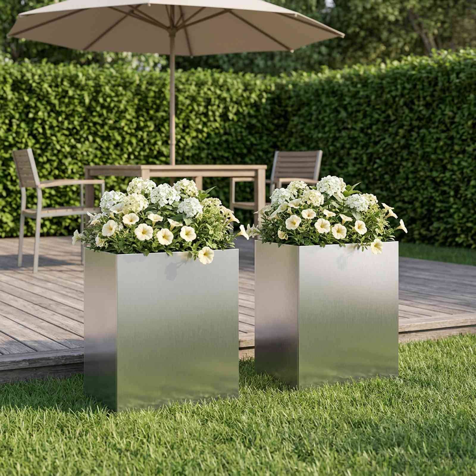 vidaXL Garten-Pflanzgefäß 2 Stk. Silber 40 x 30 x 50 cm Edelstahl