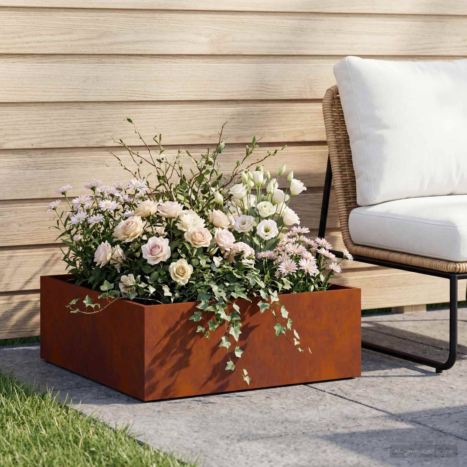 vidaXL Garten-Pflanzgefäß Rostoptik 60 x 60 x 20 cm Wetterfeststahl