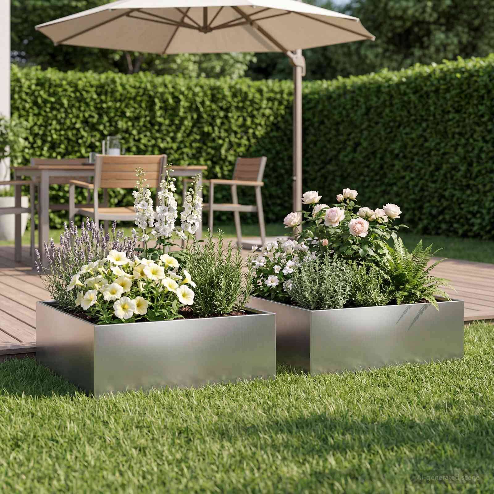 vidaXL Garten-Pflanzgefäß 2 Stk. Silber 60 x 60 x 20 cm Edelstahl