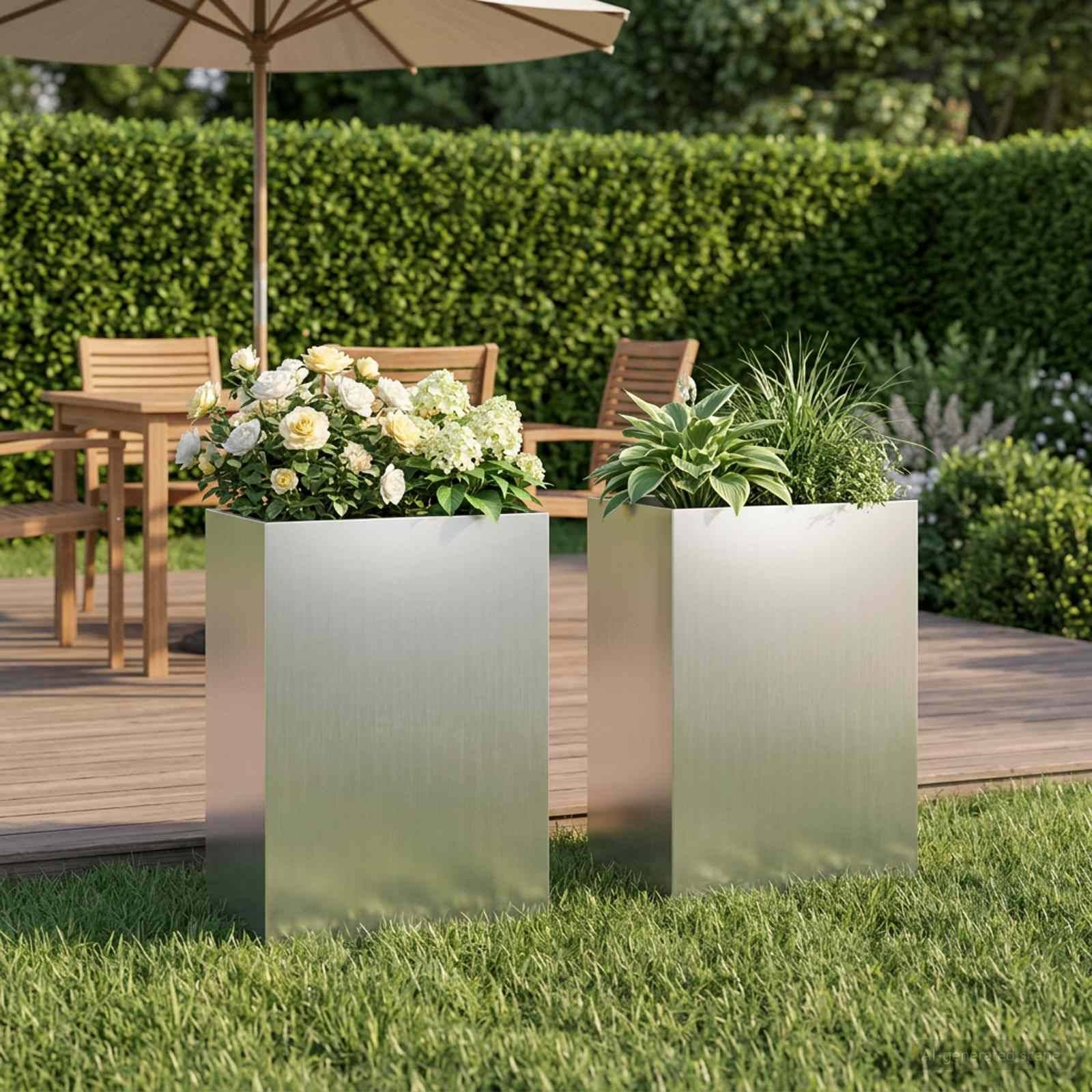 vidaXL Garten-Pflanzgefäß 2 Stk. Silber 40 x 30 x 75 cm