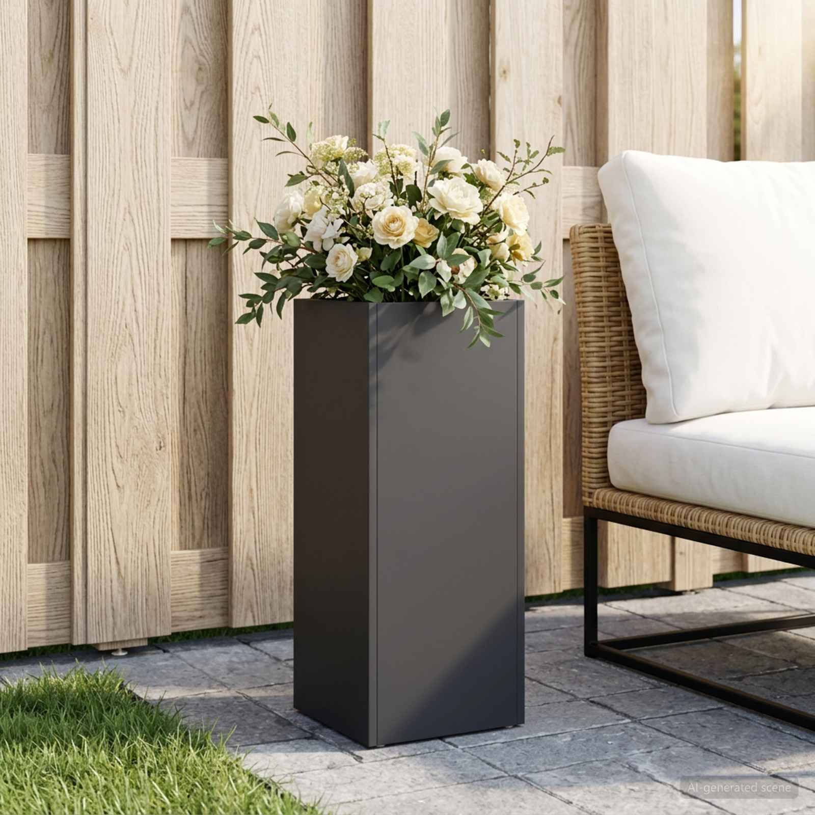 vidaXL Garten-Pflanzgefäß Schwarz 20 x 20 x 50 cm Kaltgewalzter Stahl