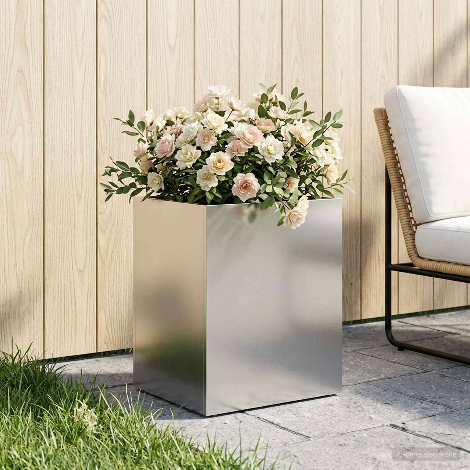vidaXL Garten-Pflanzgefäß Silber 40 x 30 x 40 cm Edelstahl