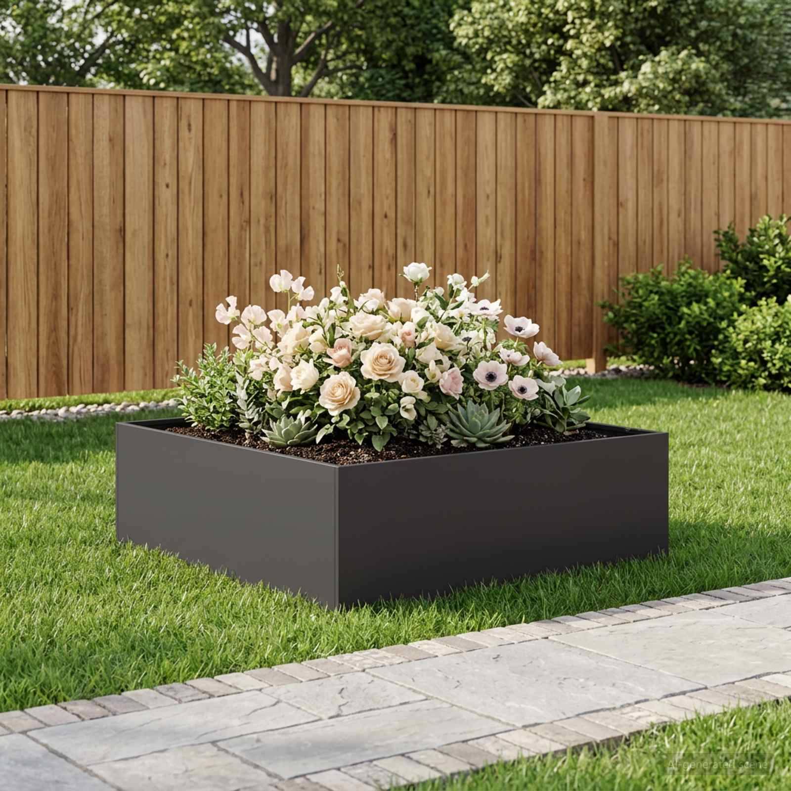 vidaXL Garten-Pflanzgefäß Schwarz 80 x 80 x 30 cm Kaltgewalzter Stahl