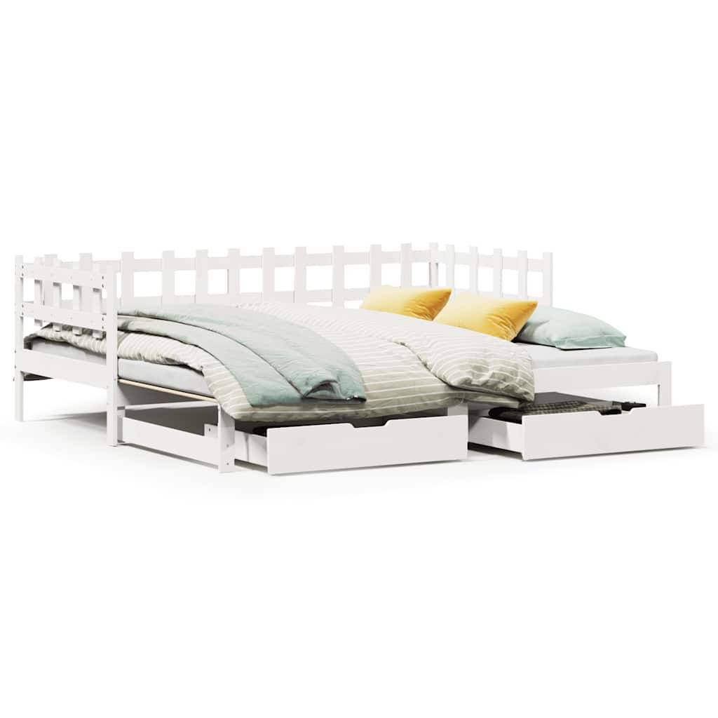 vidaXL Tagesbett Ausziehbar mit Schubladen ohne Matratze Weiß 90x190cm