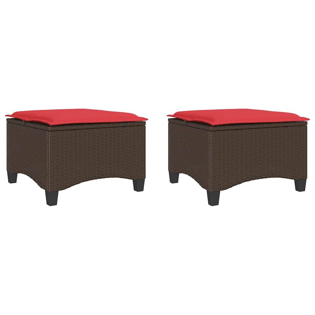 vidaXL Gartenhocker mit Kissen 2 Stk. Braun 55x55x36 cm Poly Rattan