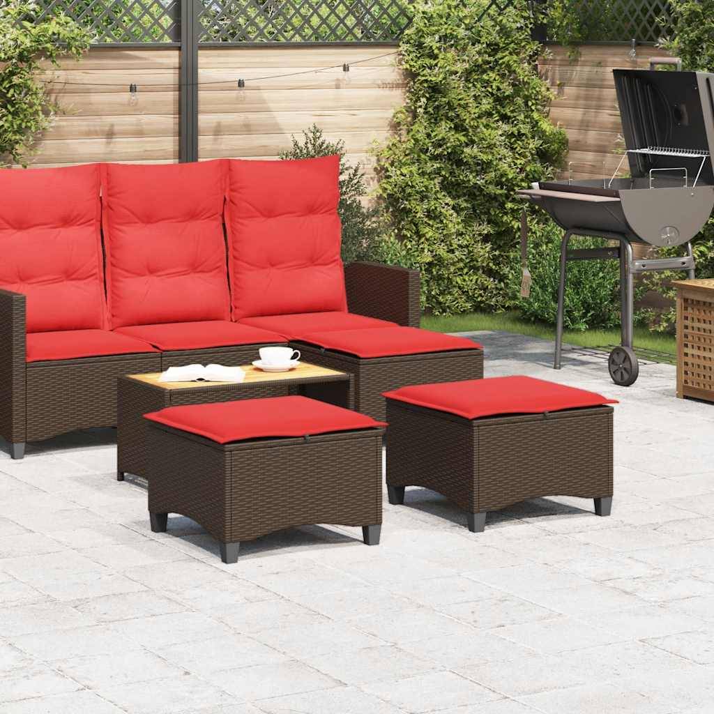 vidaXL Gartenhocker mit Kissen 2 Stk. Braun 55x55x36 cm Poly Rattan