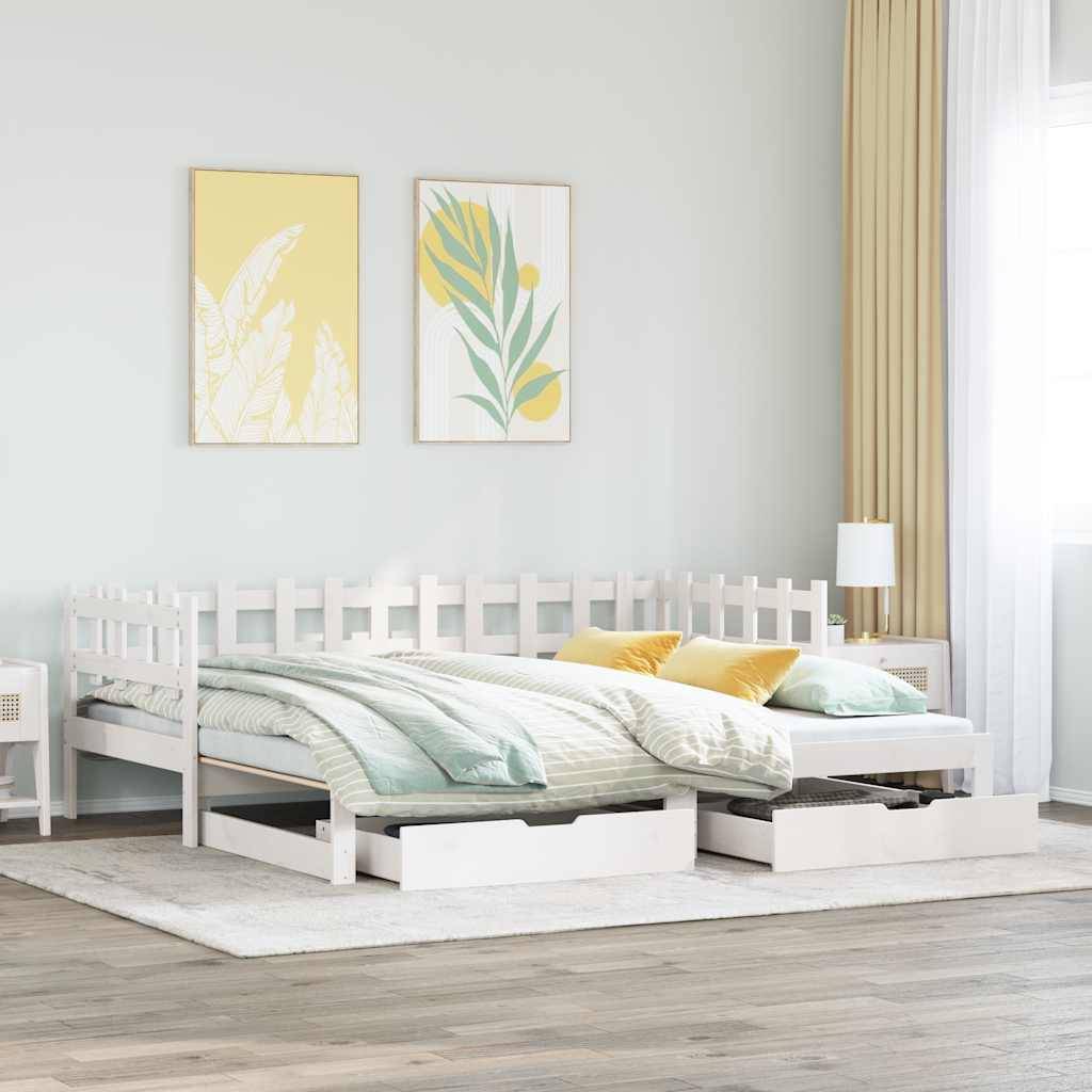 vidaXL Tagesbett Ausziehbar mit Schubladen ohne Matratze Weiß 90x200cm
