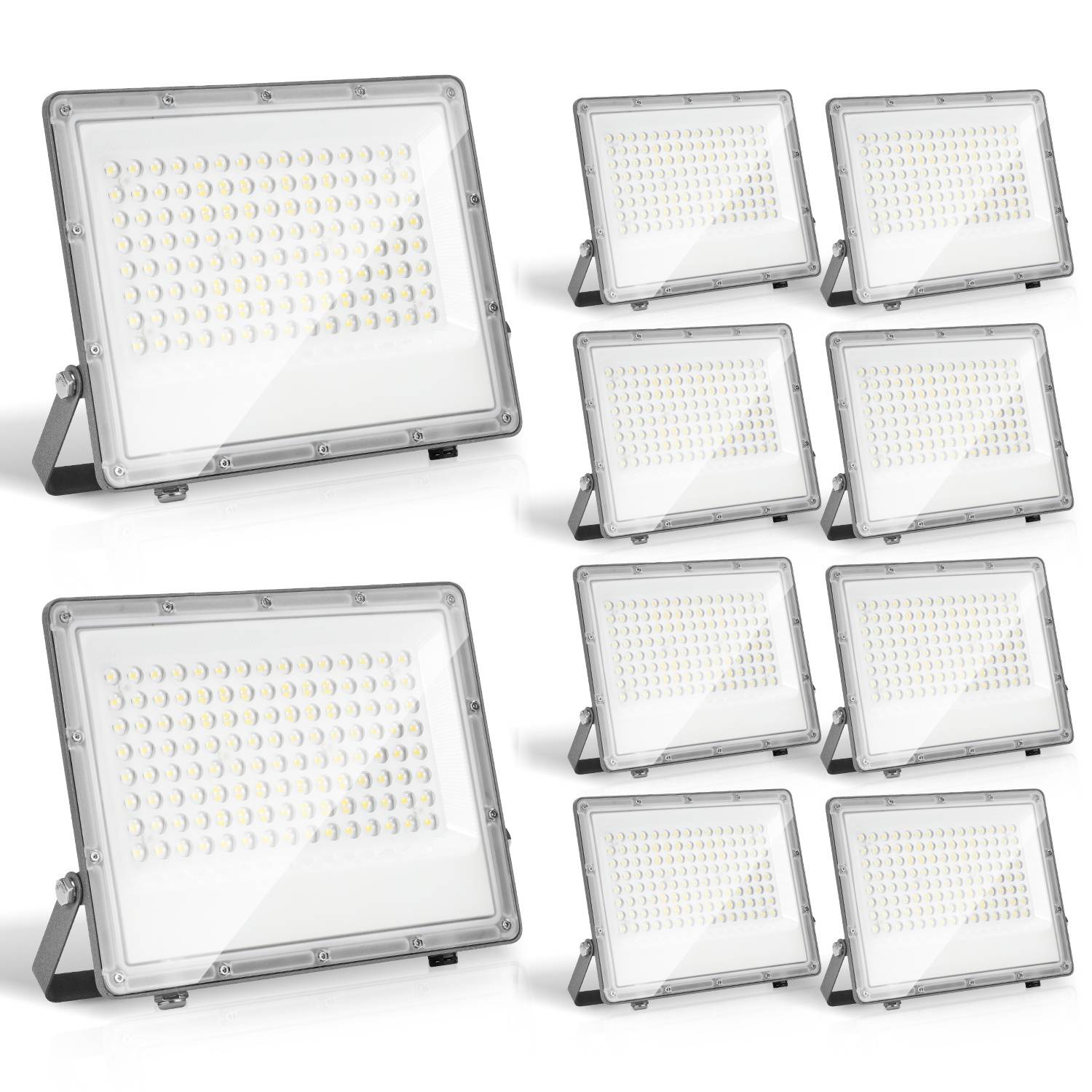 LED Strahler Außen 100W, IP65 LED Flutlicht Aluminium für Außenbereich & Industrie, Kaltweiß 6000K, 10er Set