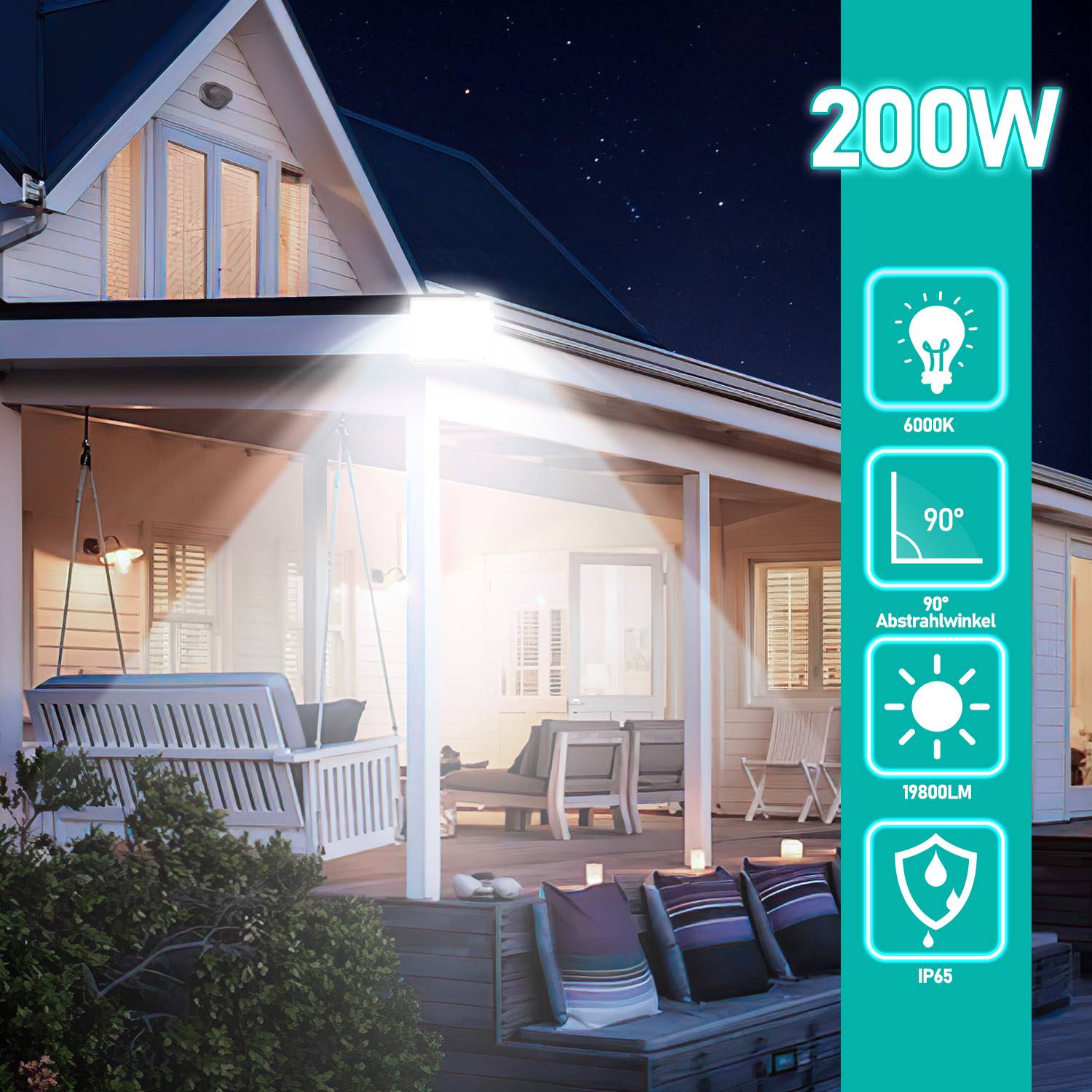 LED Strahler Außen 200W, IP65 LED Flutlicht Aluminium für Außenbereich &amp; Industrie, Kaltweiß 6000K, 10er Set