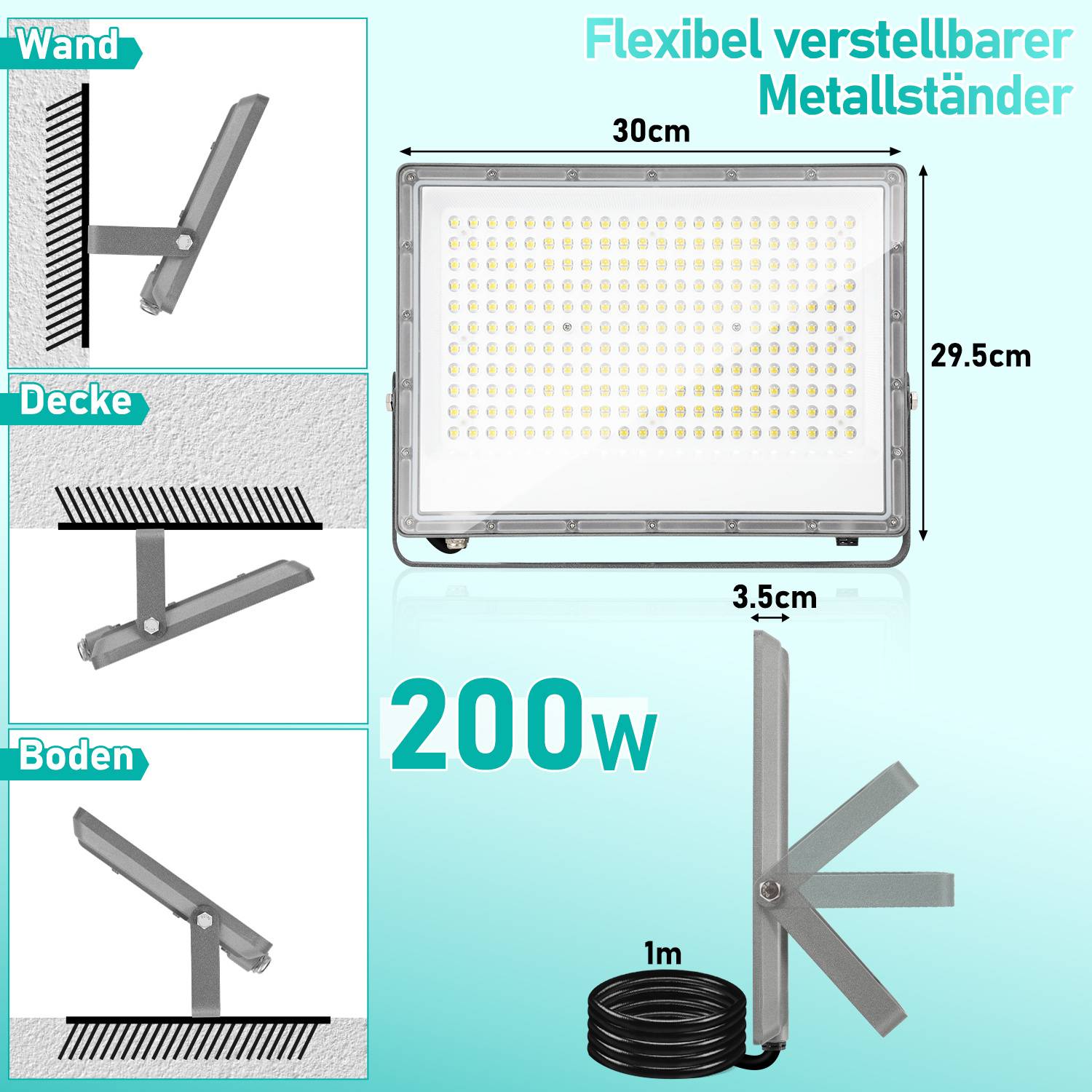 LED Strahler Außen 200W, IP65 LED Flutlicht Aluminium für Außenbereich &amp; Industrie, Kaltweiß 6000K, 2er Set