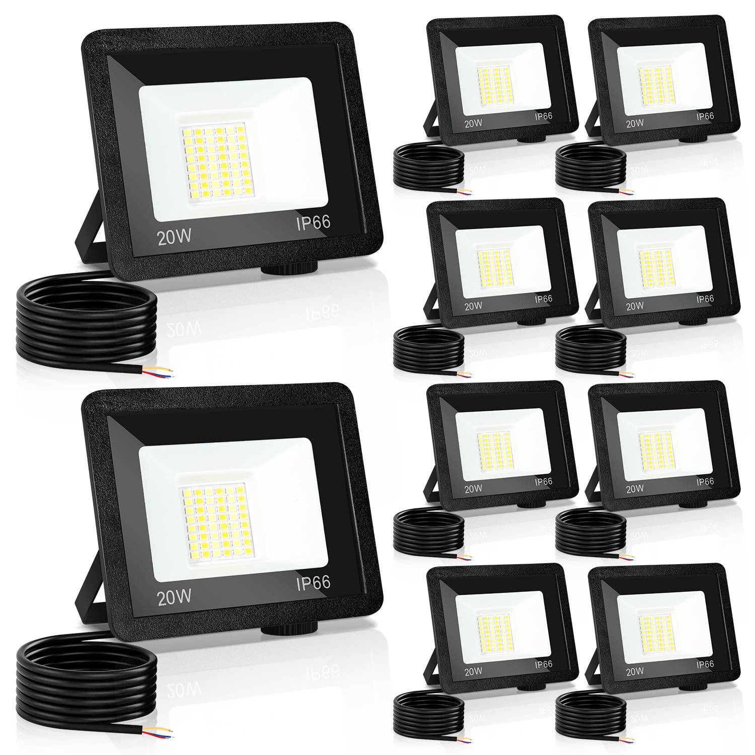 LED Strahler Außen 20W, IP66 LED Fluter mit 3 Farbtemperaturen, 3000K/4000K/6500K, 10er Set