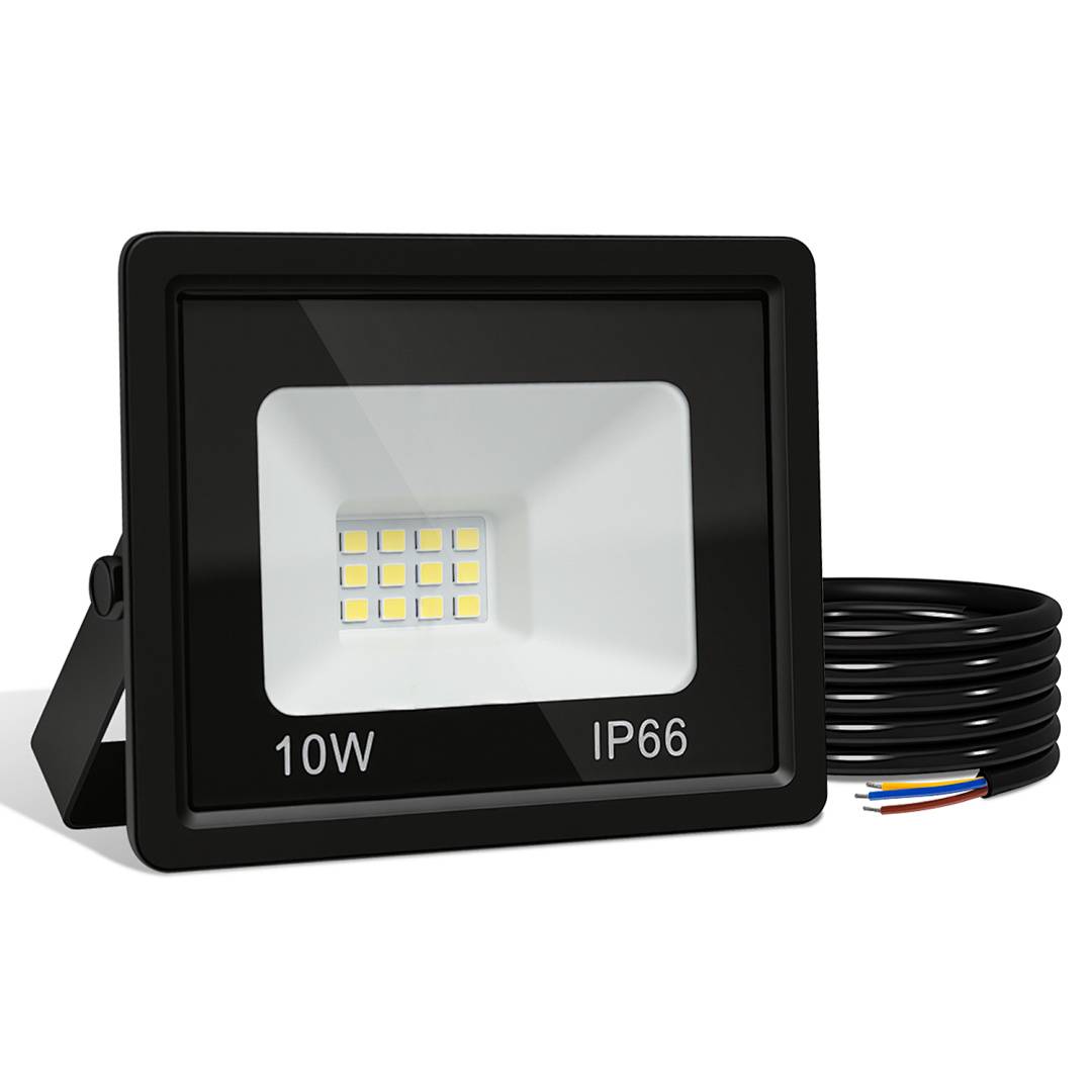 LED Strahler Außen 10W, IP66 LED Fluter 120°, Warmweiß 3000K, 1m Kabel ohne Stecker, 10er Set
