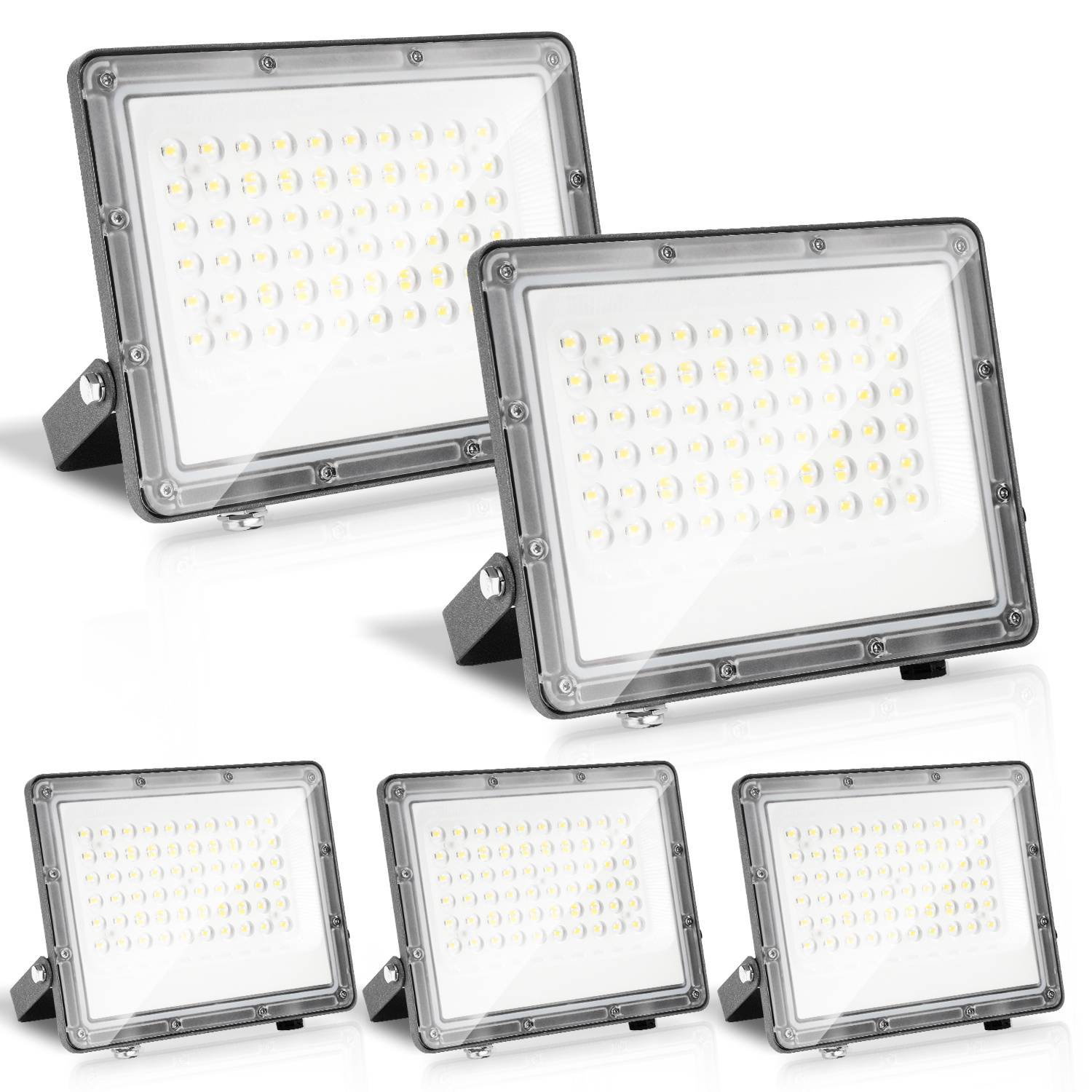 LED Strahler Außen 50W, IP65 LED Flutlicht Aluminium für Außenbereich & Industrie, Kaltweiß 6000K, 5er Set