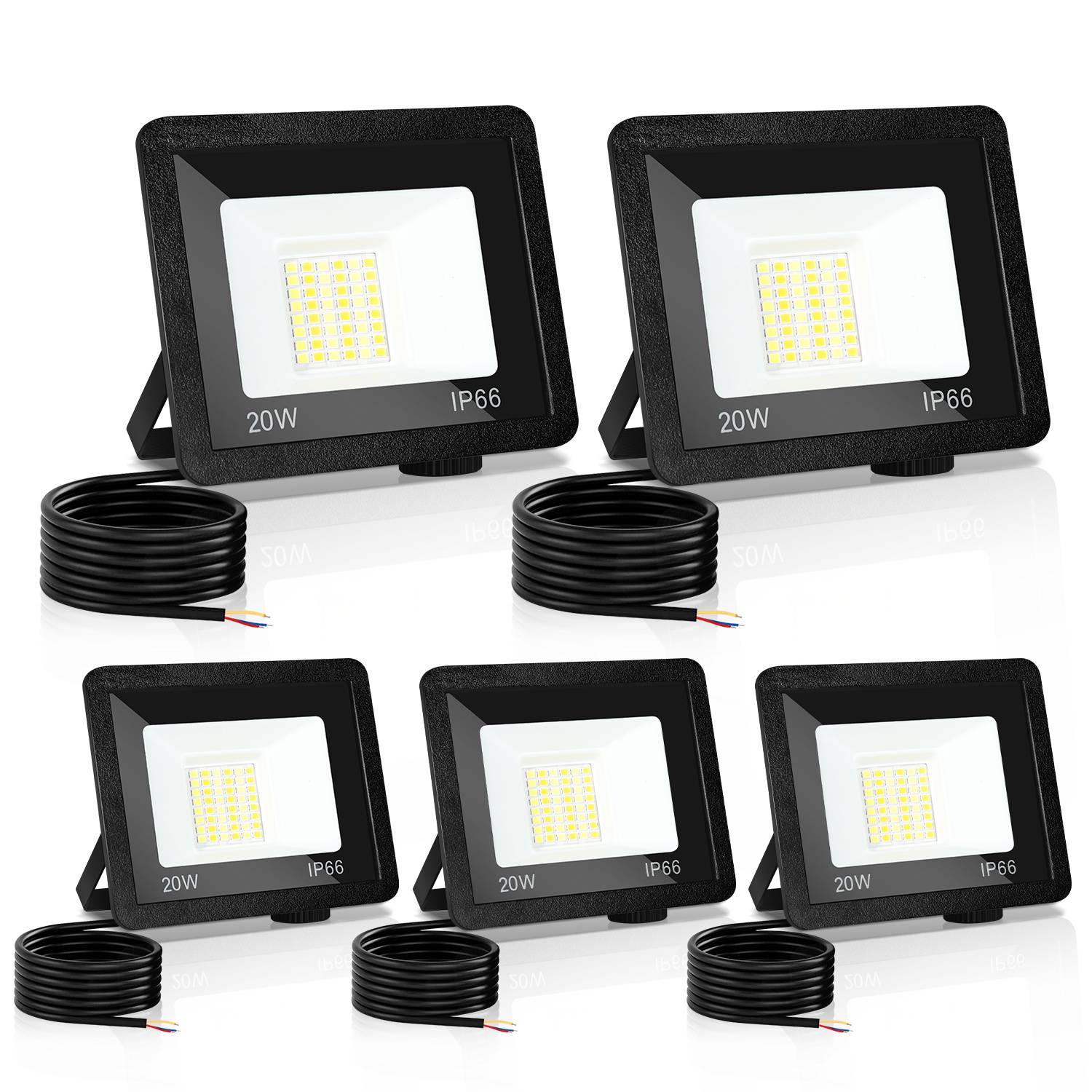 LED Strahler Außen 20W, IP66 LED Fluter mit 3 Farbtemperaturen, 3000K/4000K/6500K, 5er Set
